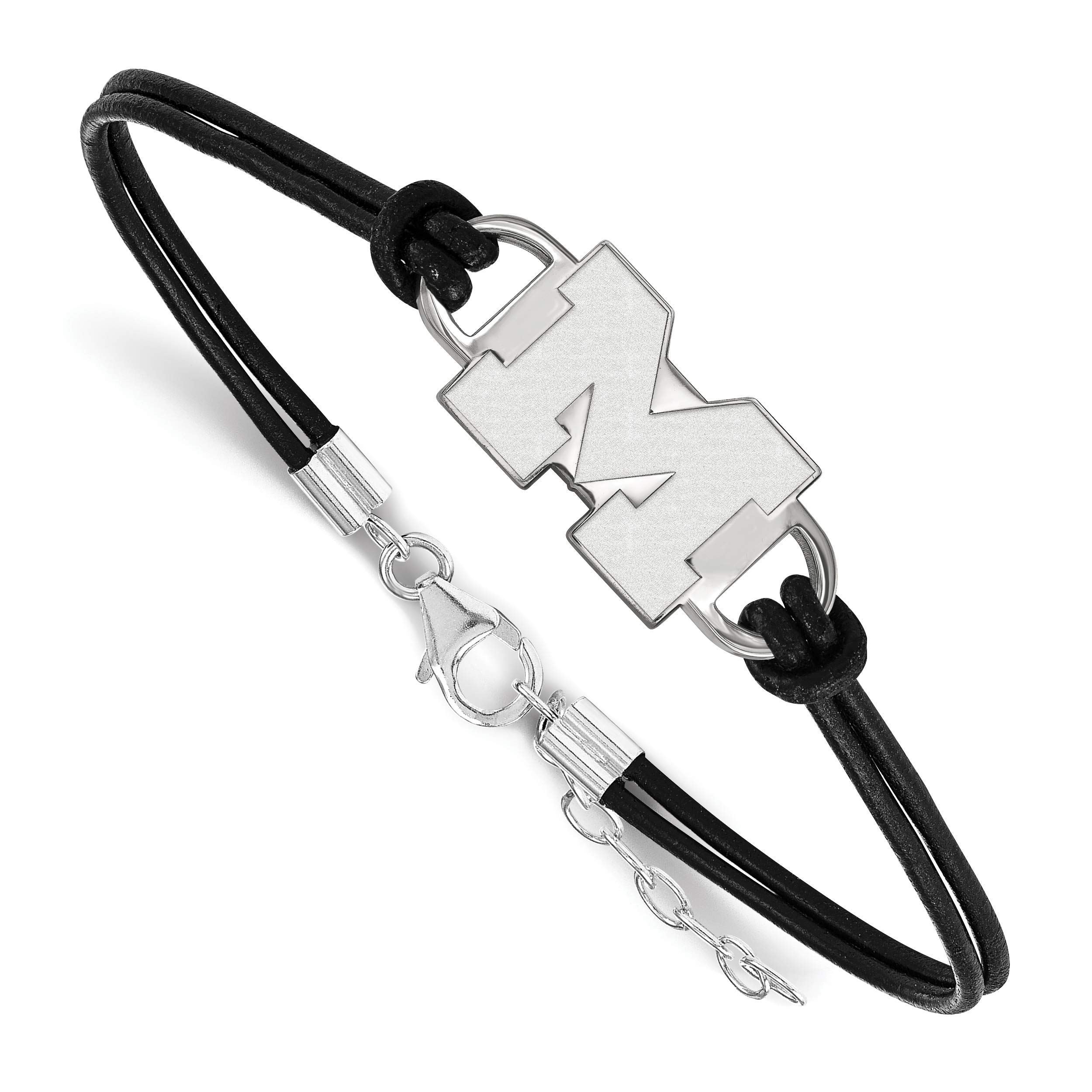 Michigan Wolverines Leather Bracelet - Sterling Silver 24mm x 7 Inch - University of Michigan Logo - Perfect for Game Day, School Spirit & Gifts