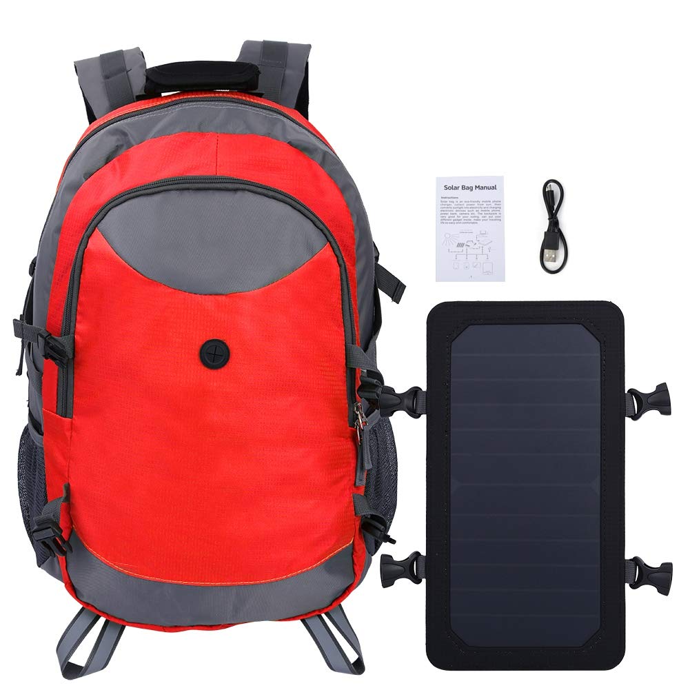 VGEBY Solar Powered Backpack - 52L Waterproof Hiking Backpack with USB Charging Port for Outdoor Activities, Camping, Cycling & Travel - Unisex Solar Charger Backpack (Red) - Perfect for Hiking, Commuting & Emergency Power Supply