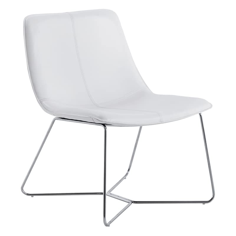 Grayson Modern Accent Chair with Scoop Design - White Upholstery & Chrome Base - Perfect for Living Room, Bedroom, or Office Decor