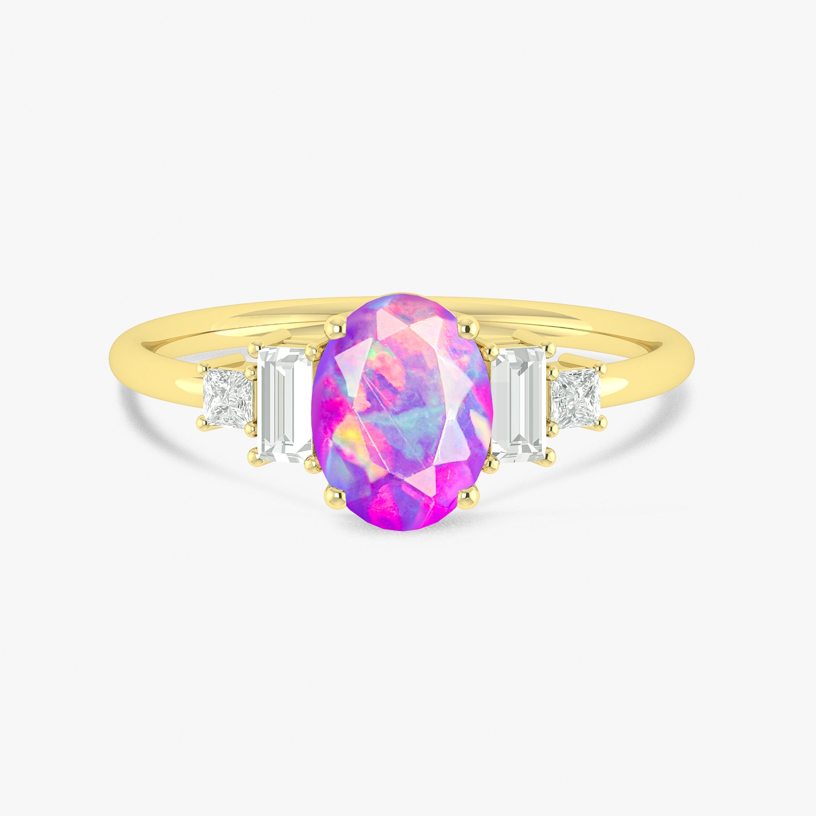 Lavender Genuine Opal & CZ Gemstone Ring for Women - Elegant Sterling Silver Jewelry Gift for Birthday, Anniversary & Special Occasions