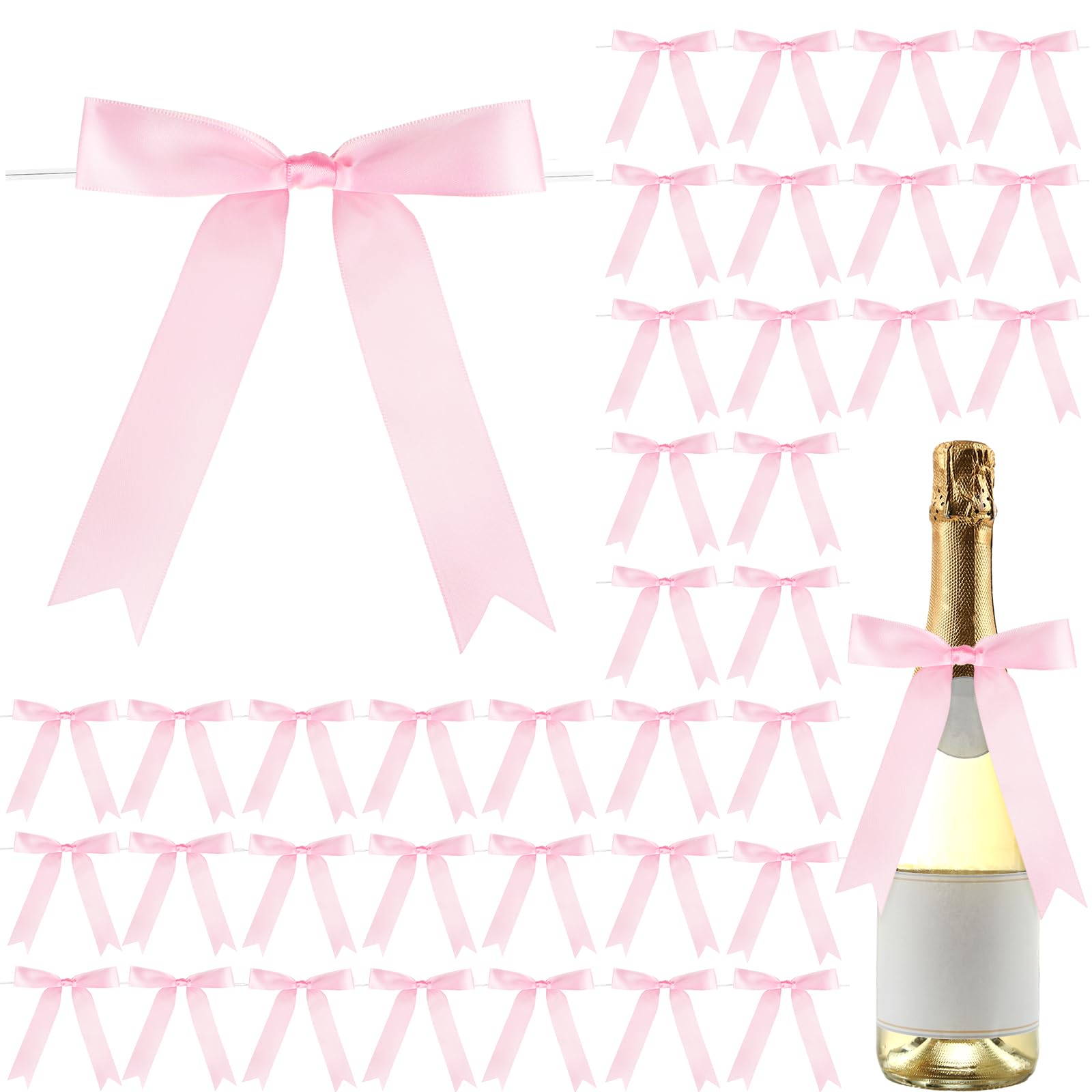 50 Pcs Large 5x7 Inch Satin Ribbon Bows for Gift Wrapping - Champagne Bottle, Cake, Treat Bags, DIY Crafts, Wedding, Baby Shower, Bridal Shower, Christmas & Birthday Party Decorations (Pink) - Perfect for Elegant Gift Packaging and Special Occasions