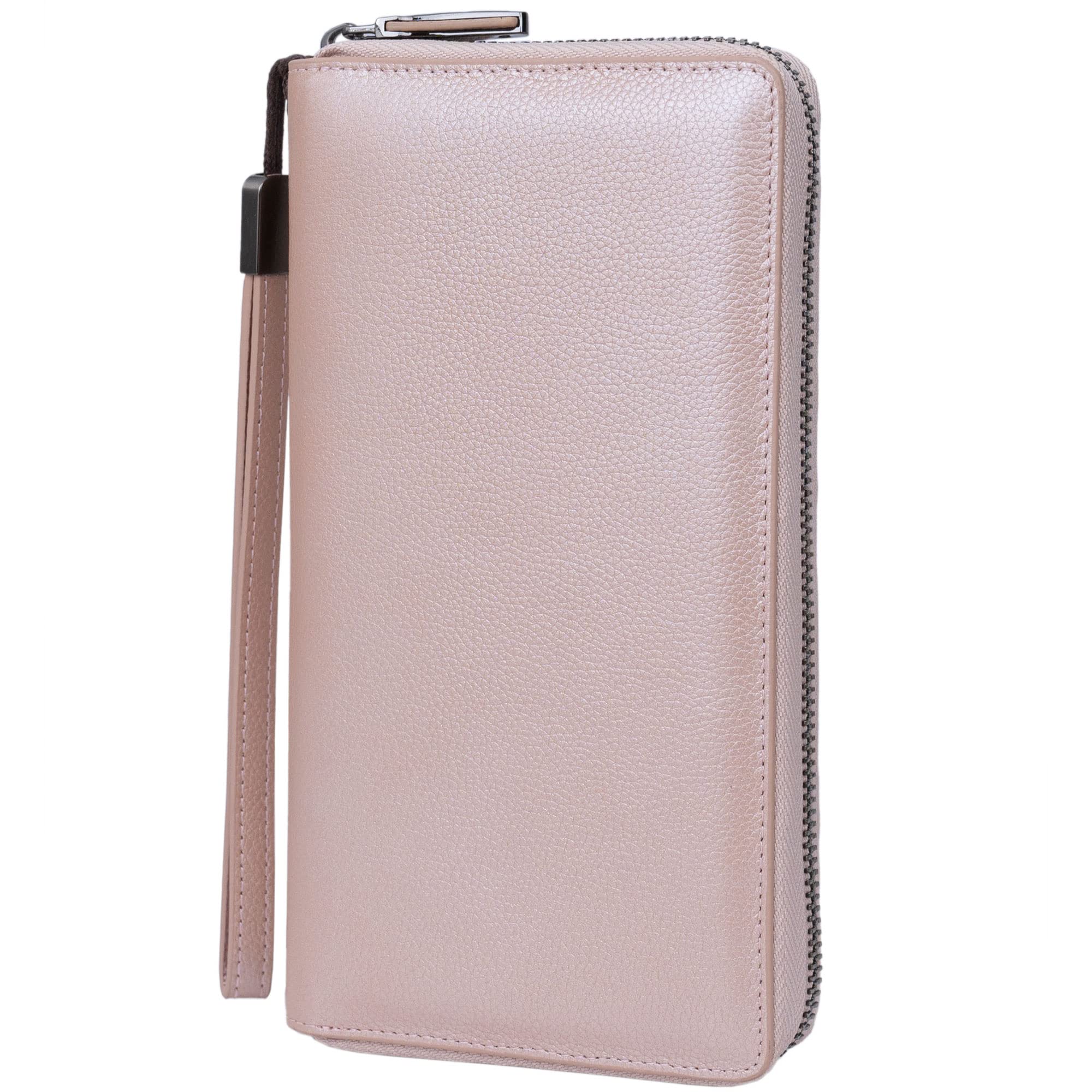 Bveyzi Women's RFID Blocking Leather Wallet with Zipper - Large Capacity Phone Clutch Purse for Travel, Work & Daily Use | Wristlet Handbag for Ladies (Black)