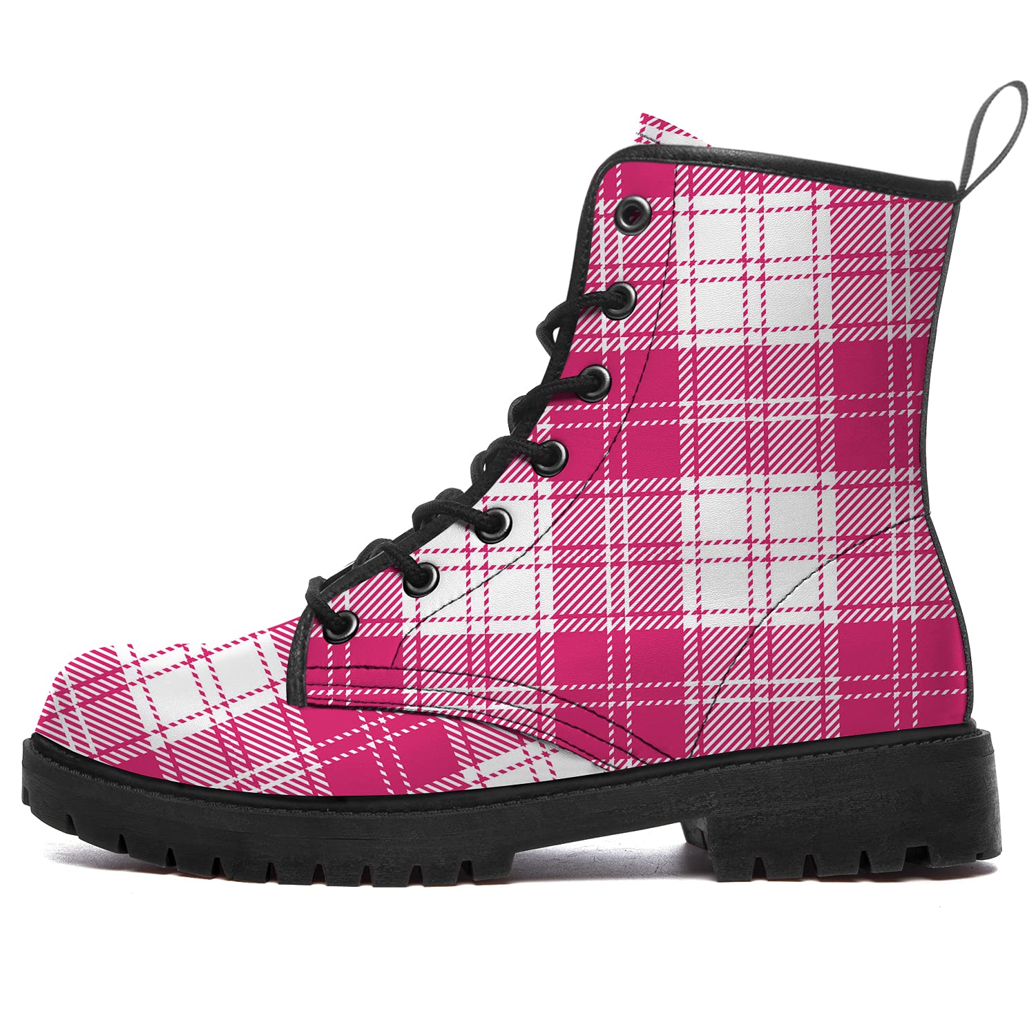 Waterproof Anti-Slip Buffalo Plaid Combat Boots for Women & Men - Lace Up Ankle Booties with Low Heel - Durable Work Boots & Fashion Shoes (Perfect for Outdoor Activities, Workwear & Winter Style)