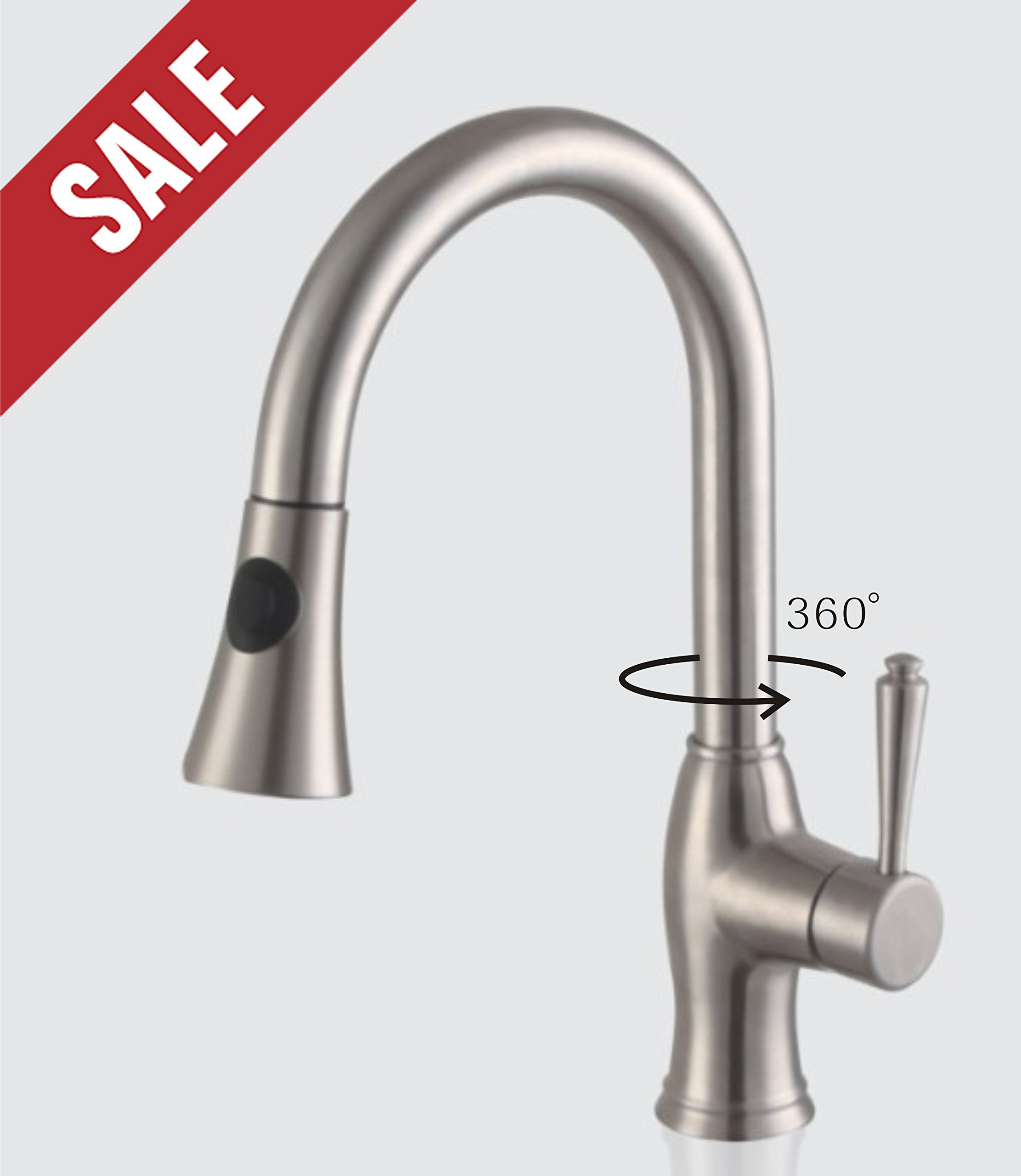Stainless Steel Pull Down Pull Out Kitchen Faucet - High Arc Modern Design with Sprayer for Easy Washing | Perfect for Sinks, Dish Cleaning & Food Prep