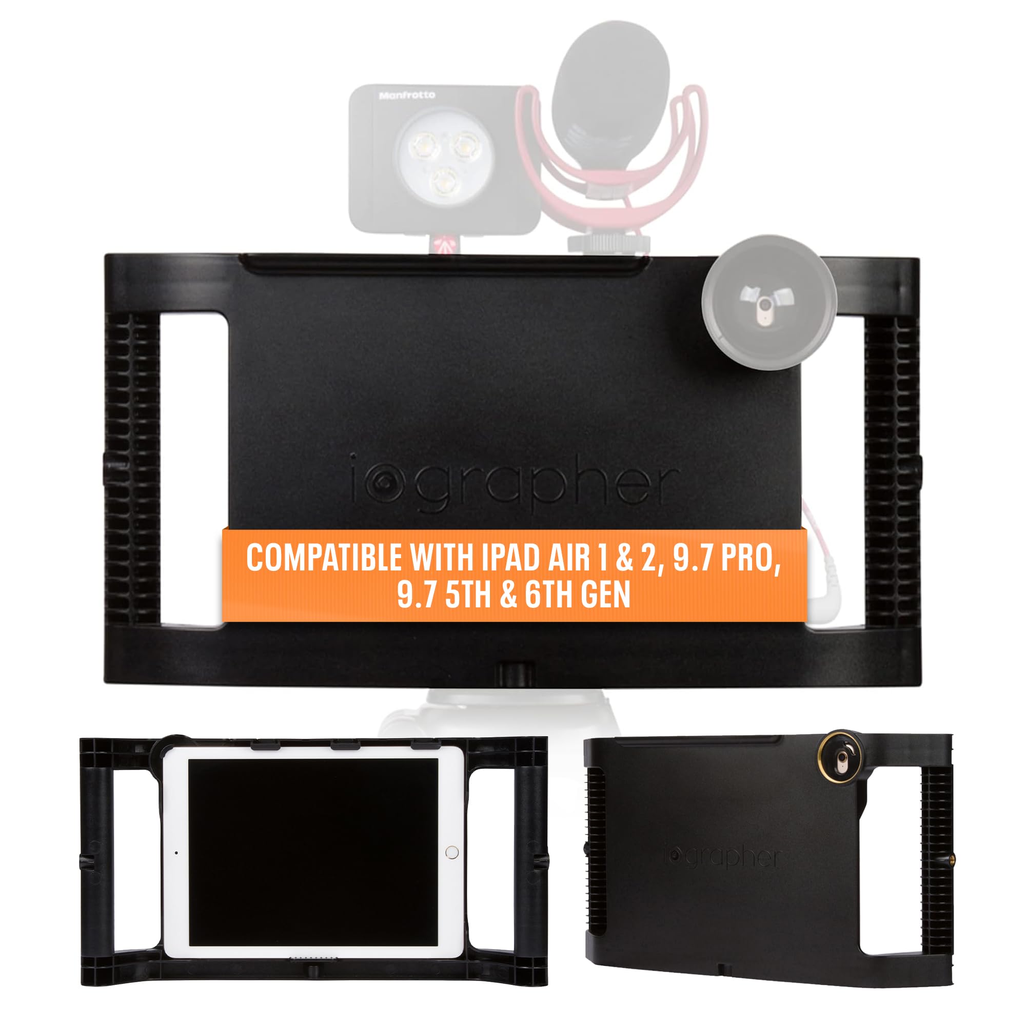 iOgrapher iPad Case with Handles - Tripod Mount Compatible with iPad 9.7, iPad Air 1/2, iPad Pro 5th/6th Gen - Camera Rig for Photography & Video Filmmaking - Includes 3 Cold Shoe Mounts - Perfect for Vlogging, YouTube Content Creation & Professional Videography