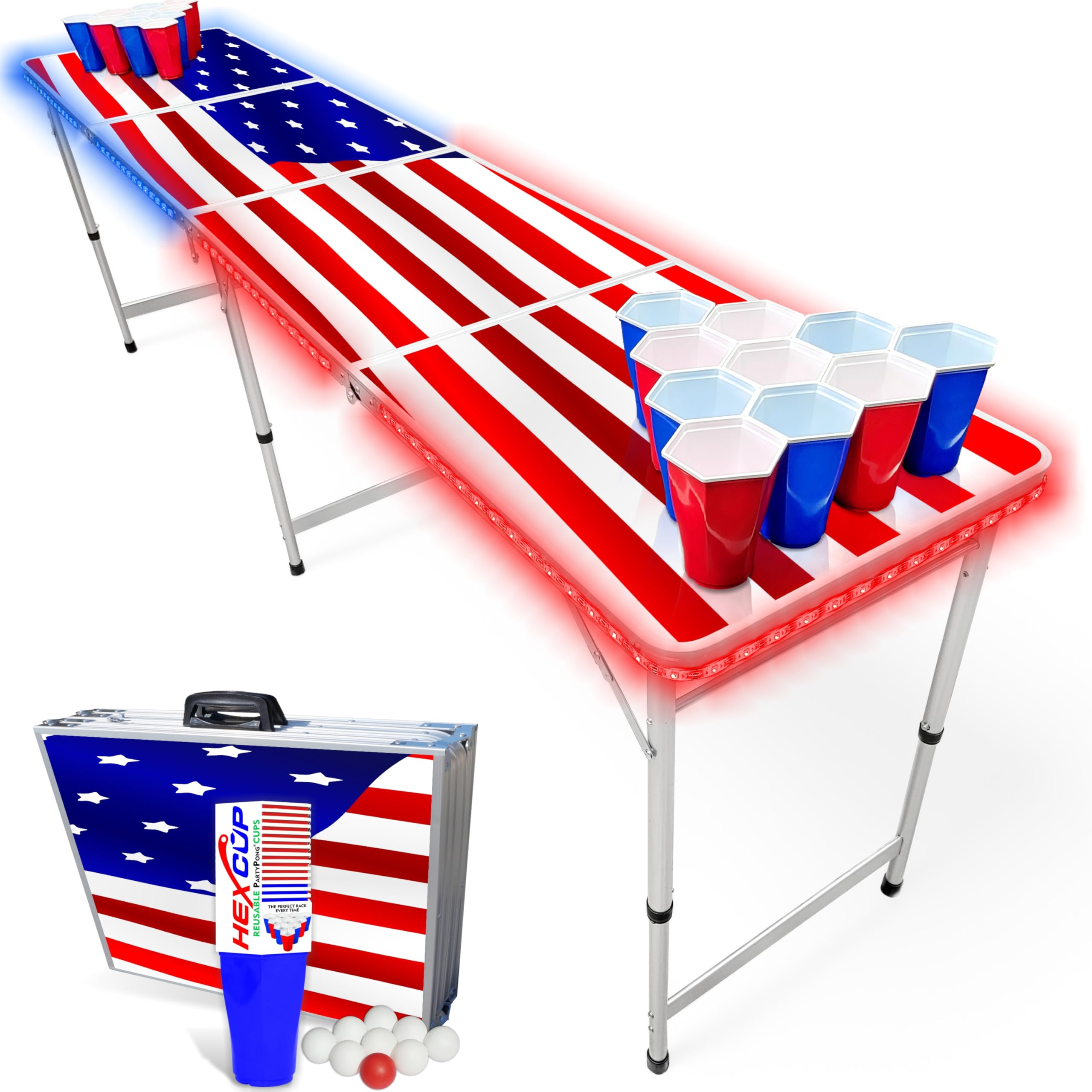 8-Foot Folding Table with Cup Holders & LED Lights - Regulation Size for Parties, Events & Outdoor Gatherings - Custom Graphics Available (Multiple Models)