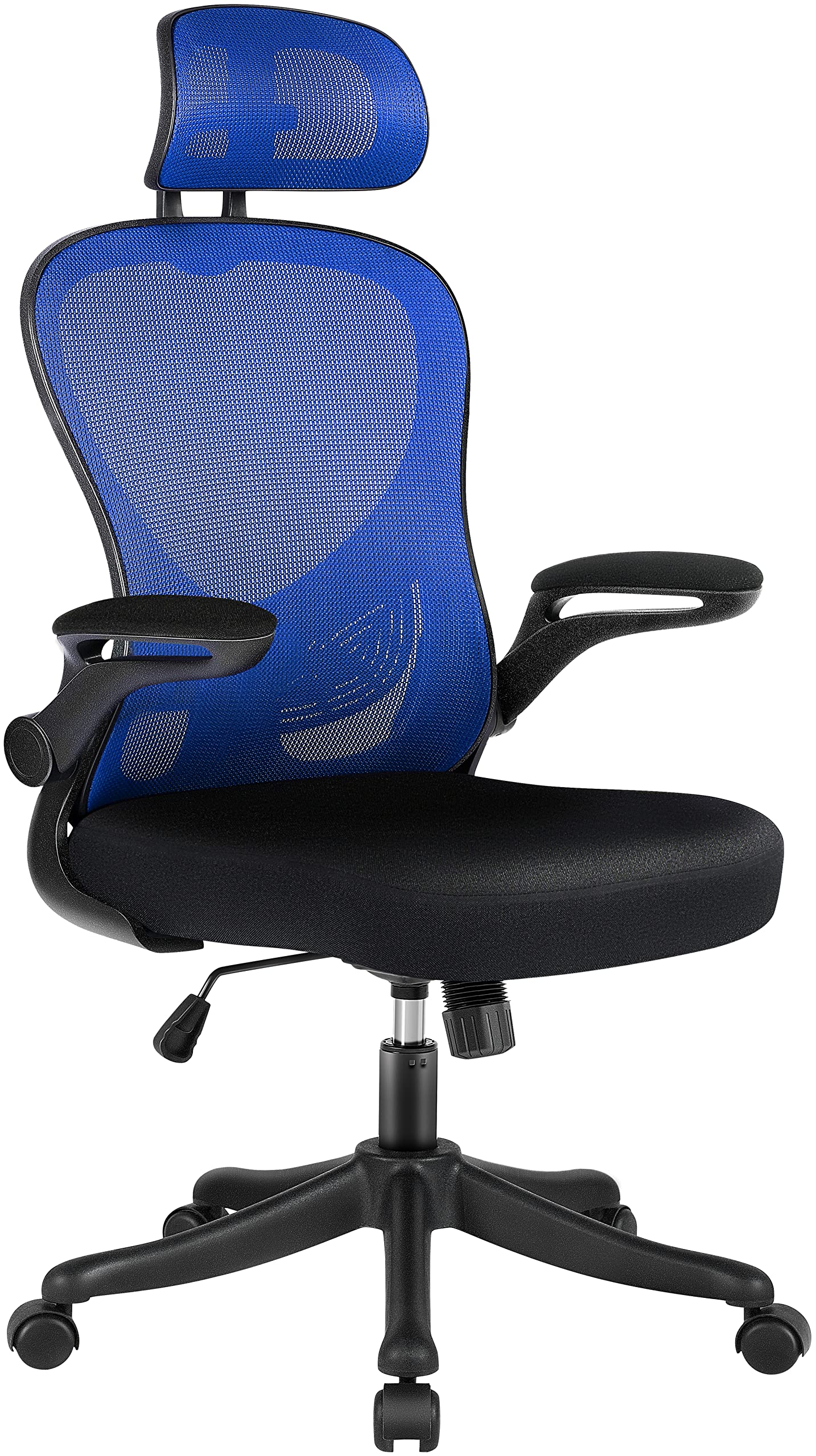 Ergonomic Mesh Office Chair with Adjustable Headrest, Lumbar Support & Flip-Up Armrests - Comfortable Desk Chair for Home Office, Gaming & Workspaces (Blue)