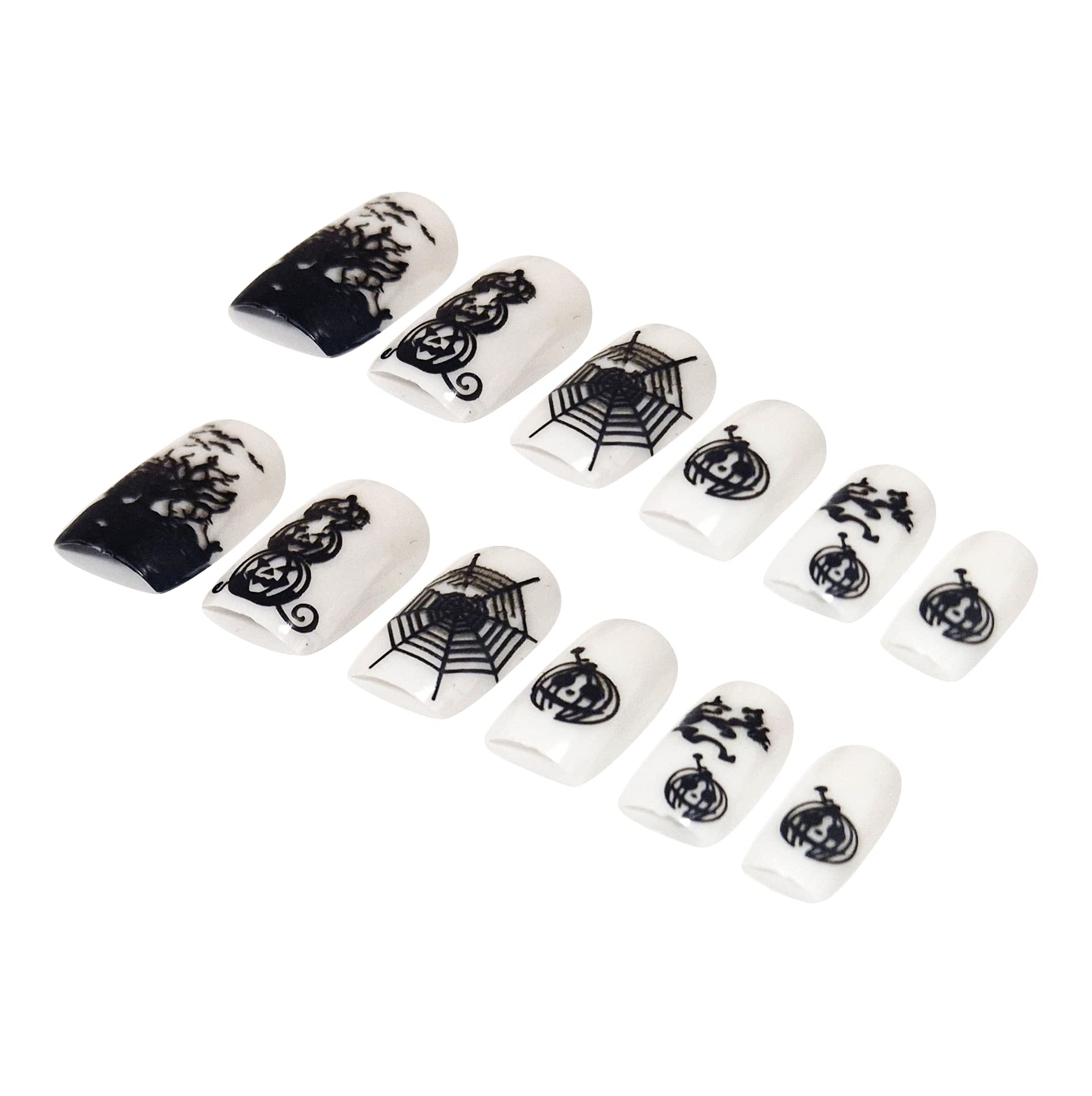 12 Pack Halloween Fake Nails with Glue - Long Press on Nails with Adhesive - Perfect for Halloween Parties, Costumes & Nail Art (HN3)