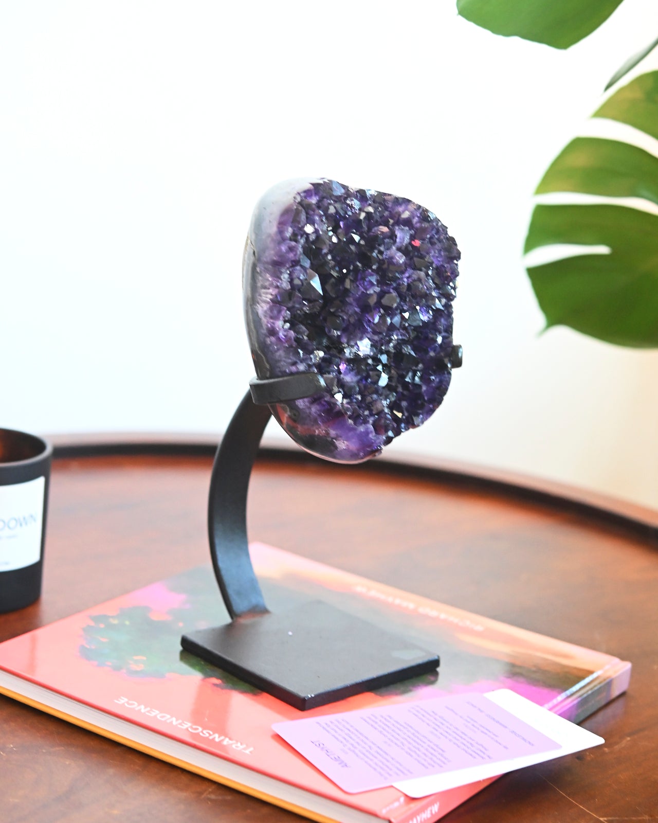 Natural Amethyst Geode on Wooden Stand - 6 lbs Large Purple Crystal Cluster for Home Decor, Meditation & Healing - Perfect for Living Room, Office or Gift