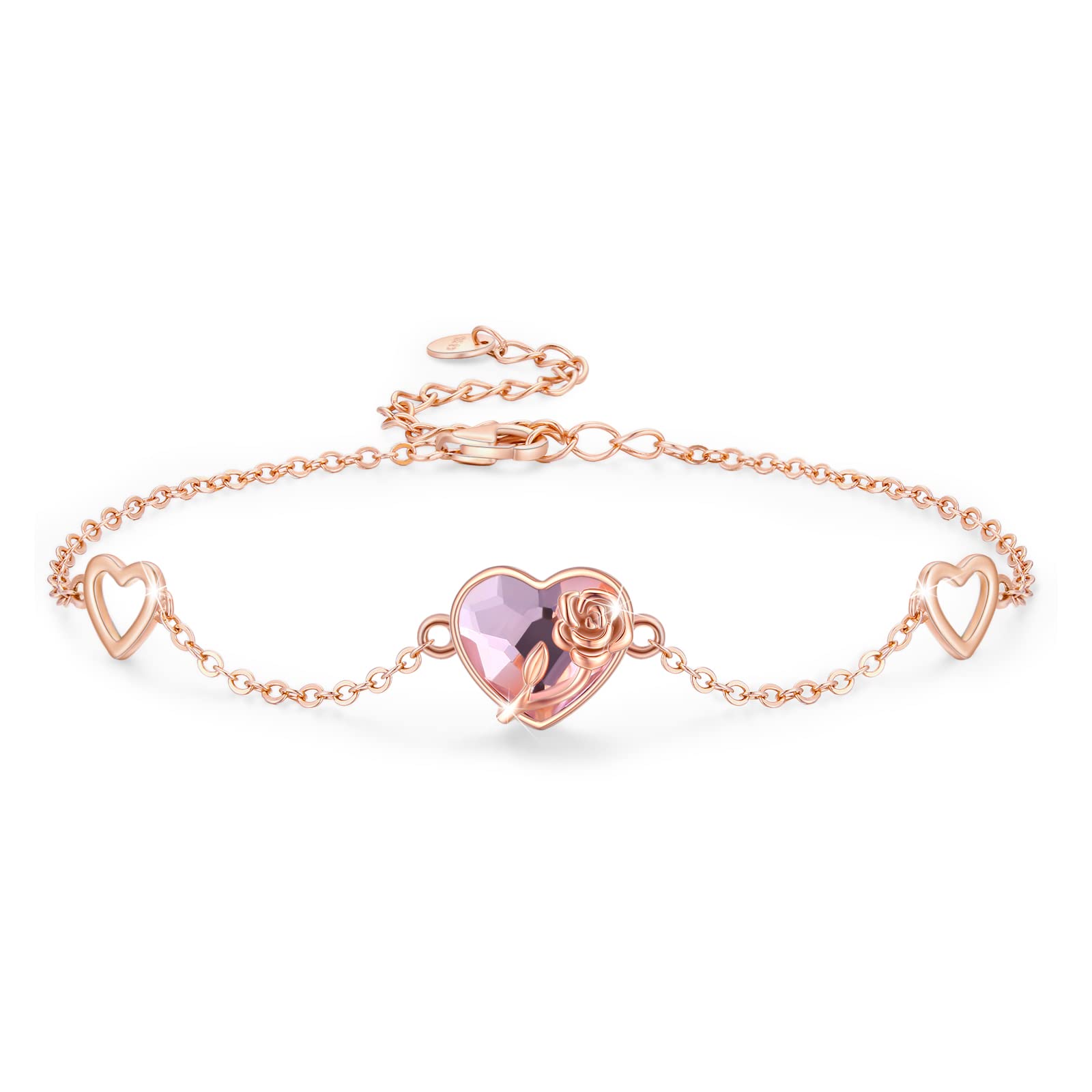 Rose Flower Earrings & Bracelet Set - Sterling Silver with Pink Austrian Crystal, Rose Gold Jewelry for Women & Teen Girls - Perfect for Weddings, Parties & Romantic Gifts