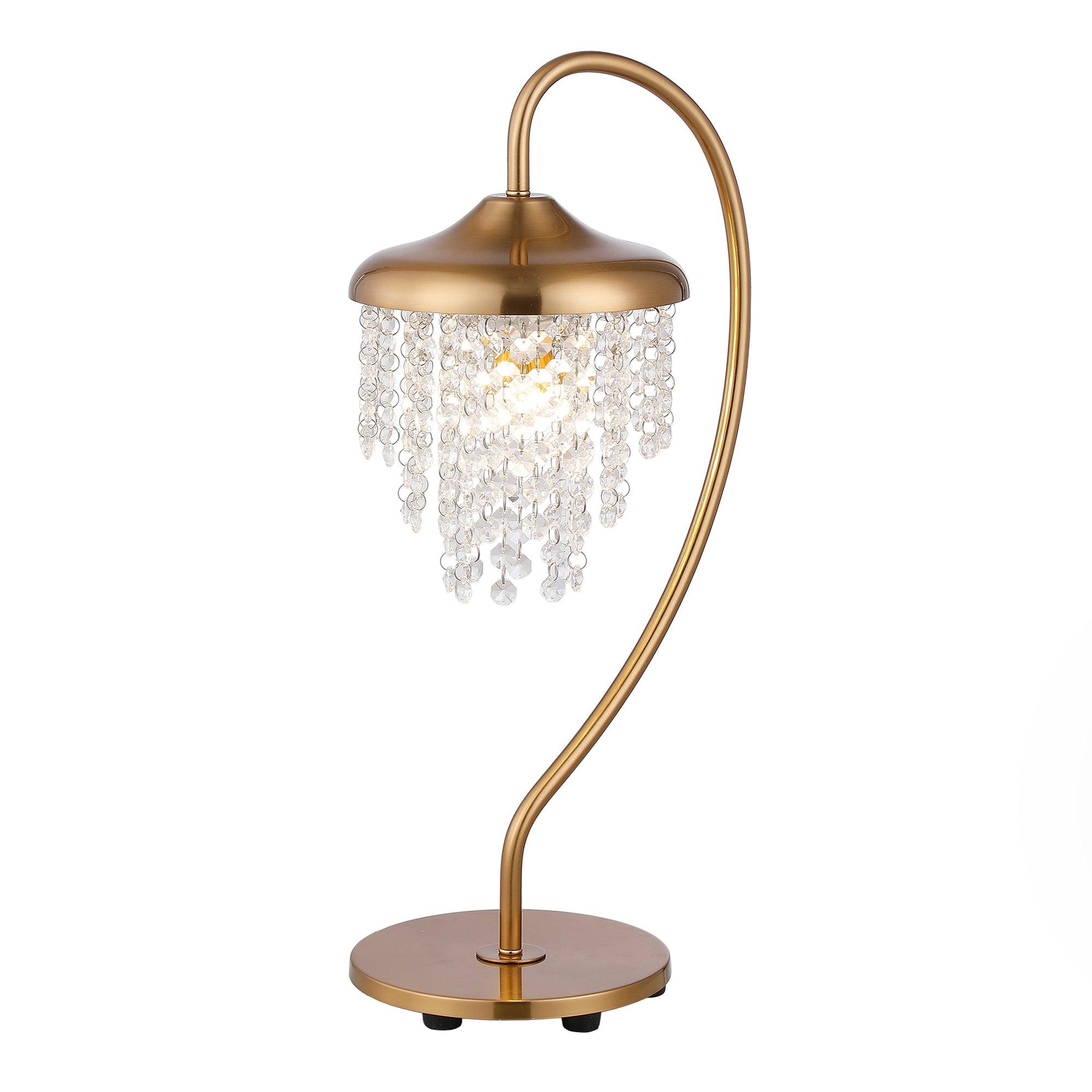 Modern Golden Crystal Table Lamp - Elegant 1-Light Accent Lighting for Living Room, Bedroom, or Office Decor