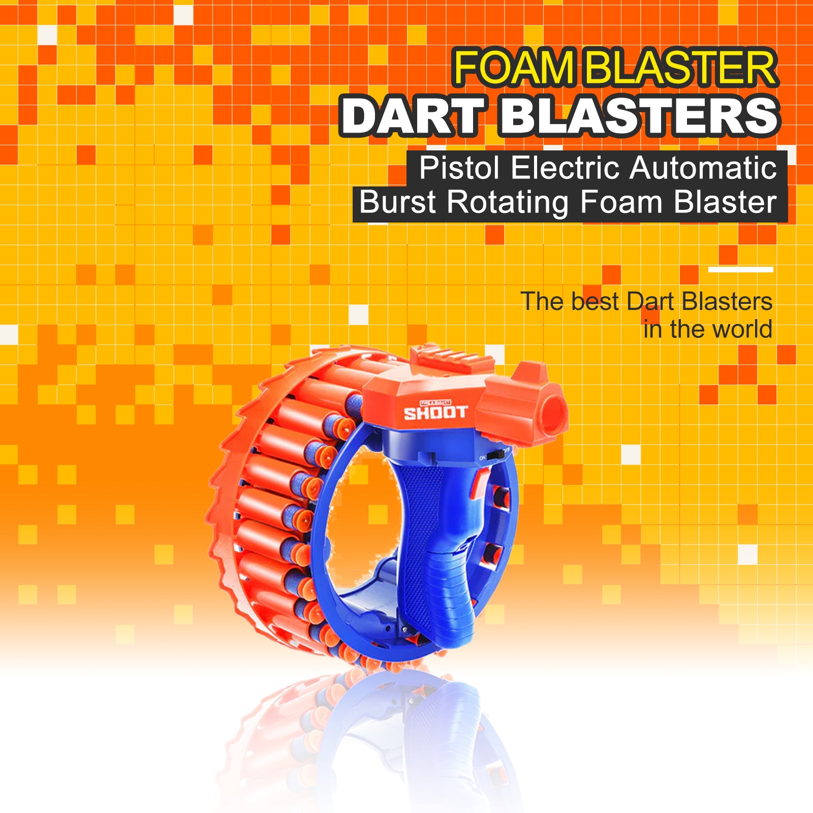 Electric Automatic Foam Dart Blaster Toy - High-Speed Rotating Burst Pistol for Outdoor Nerf Battles & Backyard Games (Orange)