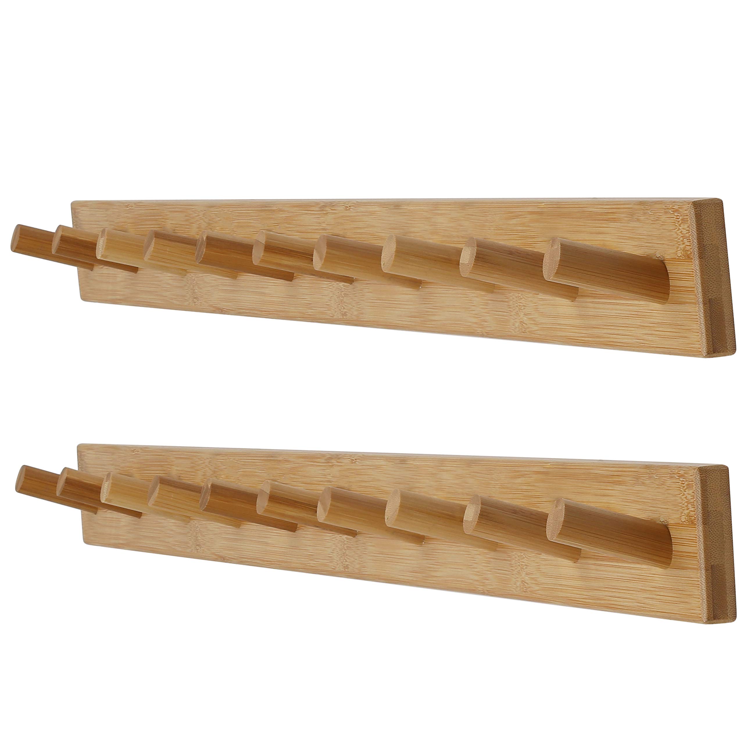 Wall Mounted Coat Rack - 10 Peg Hooks for Coats, Towels & Hats (2-Pack, Natural) - Perfect for Entryway & Bedroom Storage