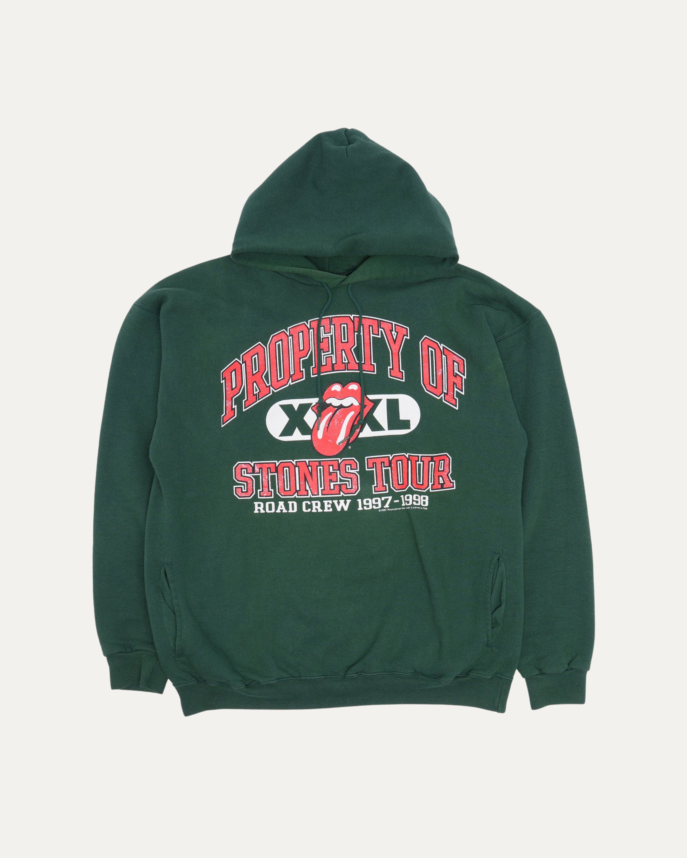 Vintage 1997 Rolling Stones Road Crew Tour Hoodie - Classic Rock Band Merchandise for Concerts & Casual Wear