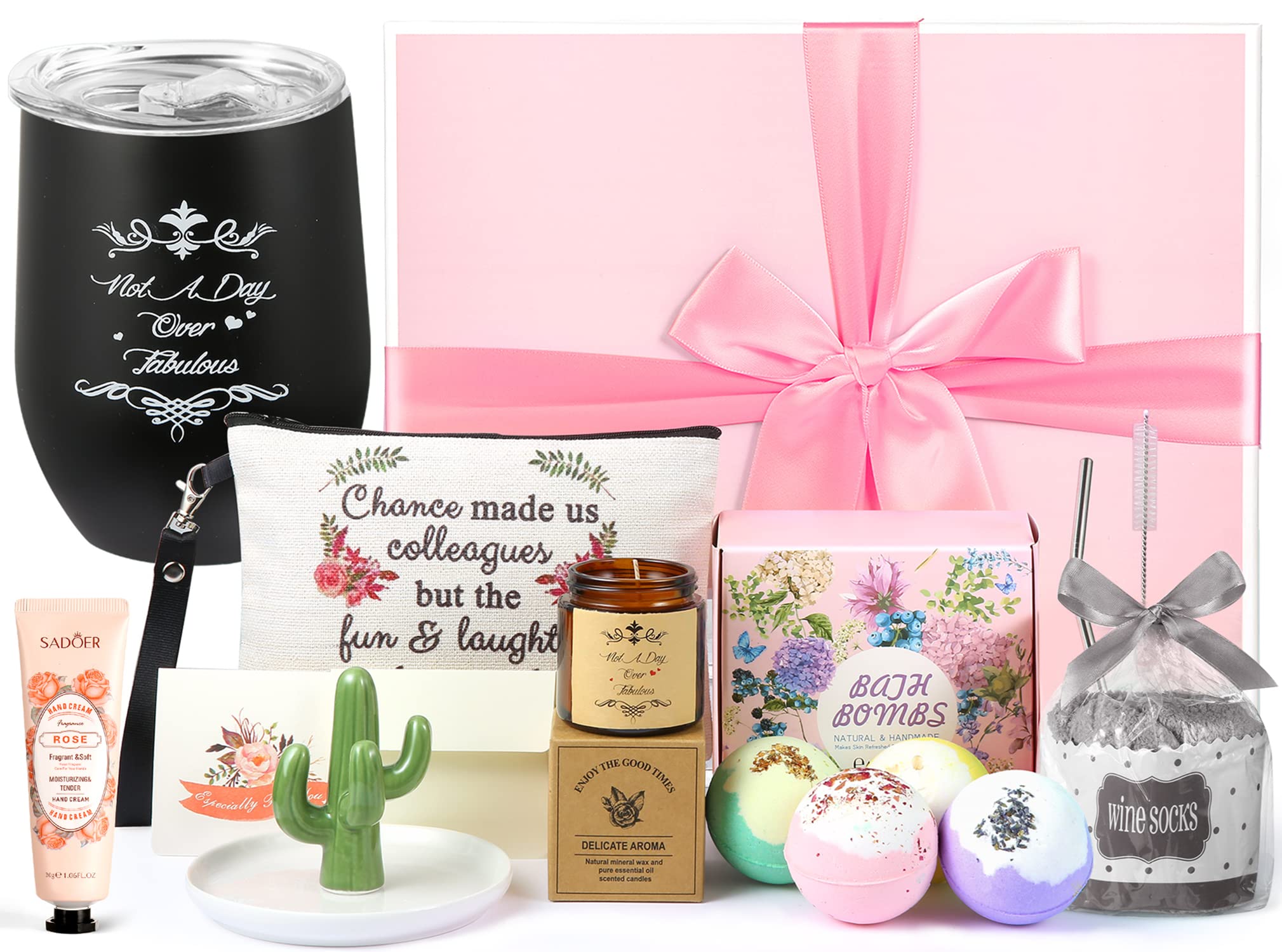 Best Birthday Gifts for Women - Spa Relaxation Wine Tumbler Set for Mom, Sister & Coworkers | Perfect for Office, Home Spa & Wine Nights