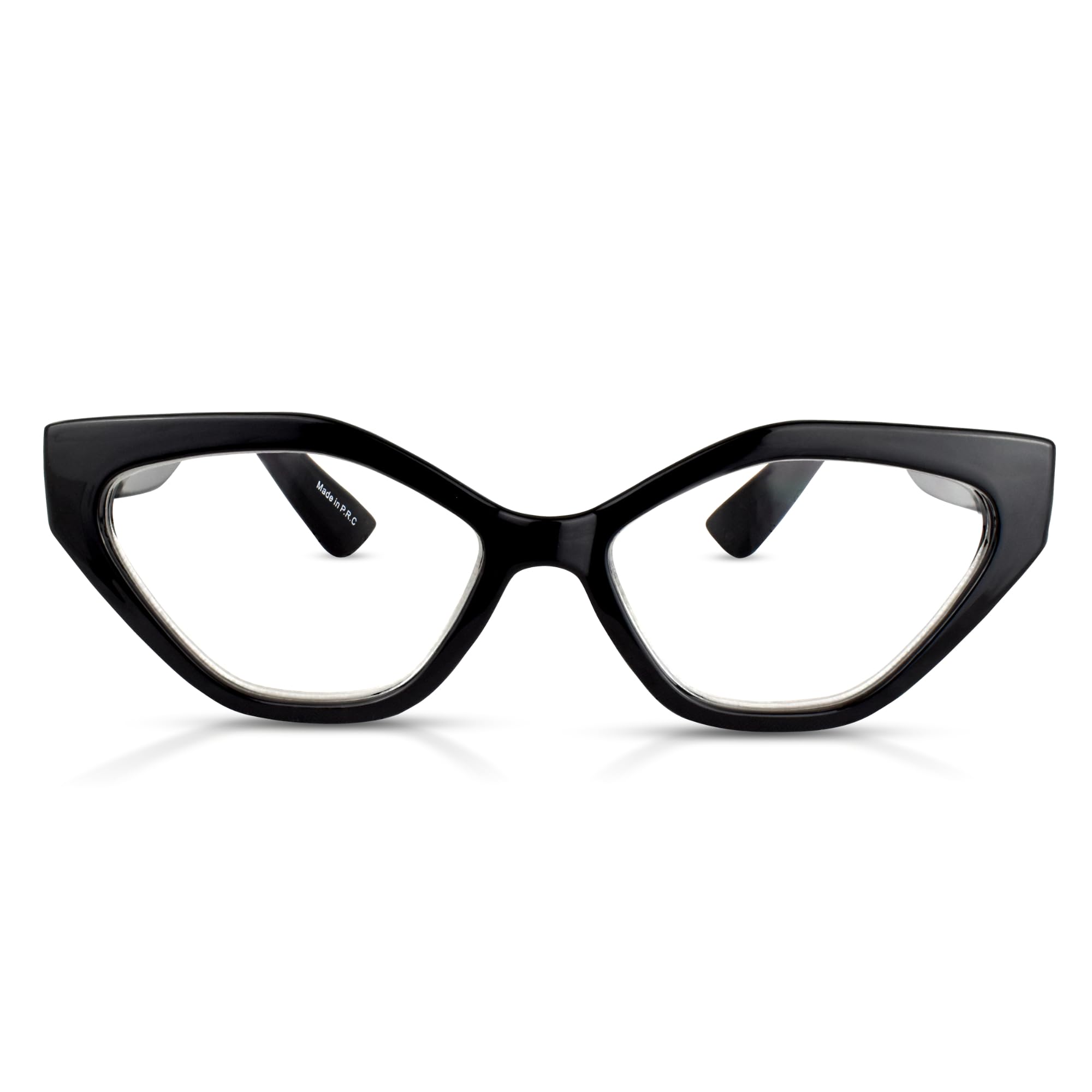 Stylish Black Geometric Cat Eye Reading Glasses for Women - Trendy Funky Look with Clear Vision - Lightweight Magnifying Readers for Books & Crafts - Flexible Frame Fits All Face Shapes - Perfect for Office, Reading & Fashion Accessories (Women's Readers 2.0)