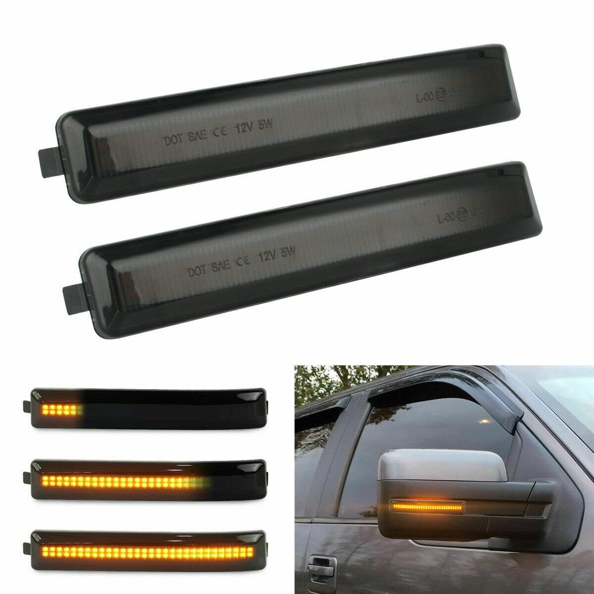 Smoked Lens Sequential LED Side Mirror Turn Signal Lights for 2009-2014 Ford F150 - Upgrade Your Truck's Safety & Style for Night Driving & Highway Use