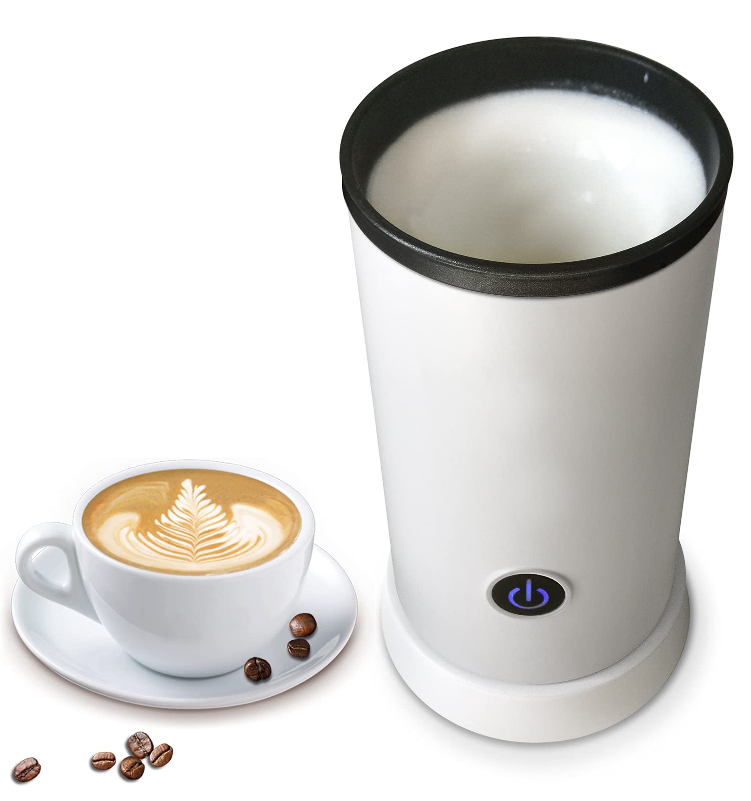 Electric Milk Frother and Steamer - Automatic Hot & Cold Milk Foam Maker with Heating Function for Latte, Cappuccino, Hot Chocolate - Perfect for Coffee Shops, Home Baristas, and DIY Drinks (White)