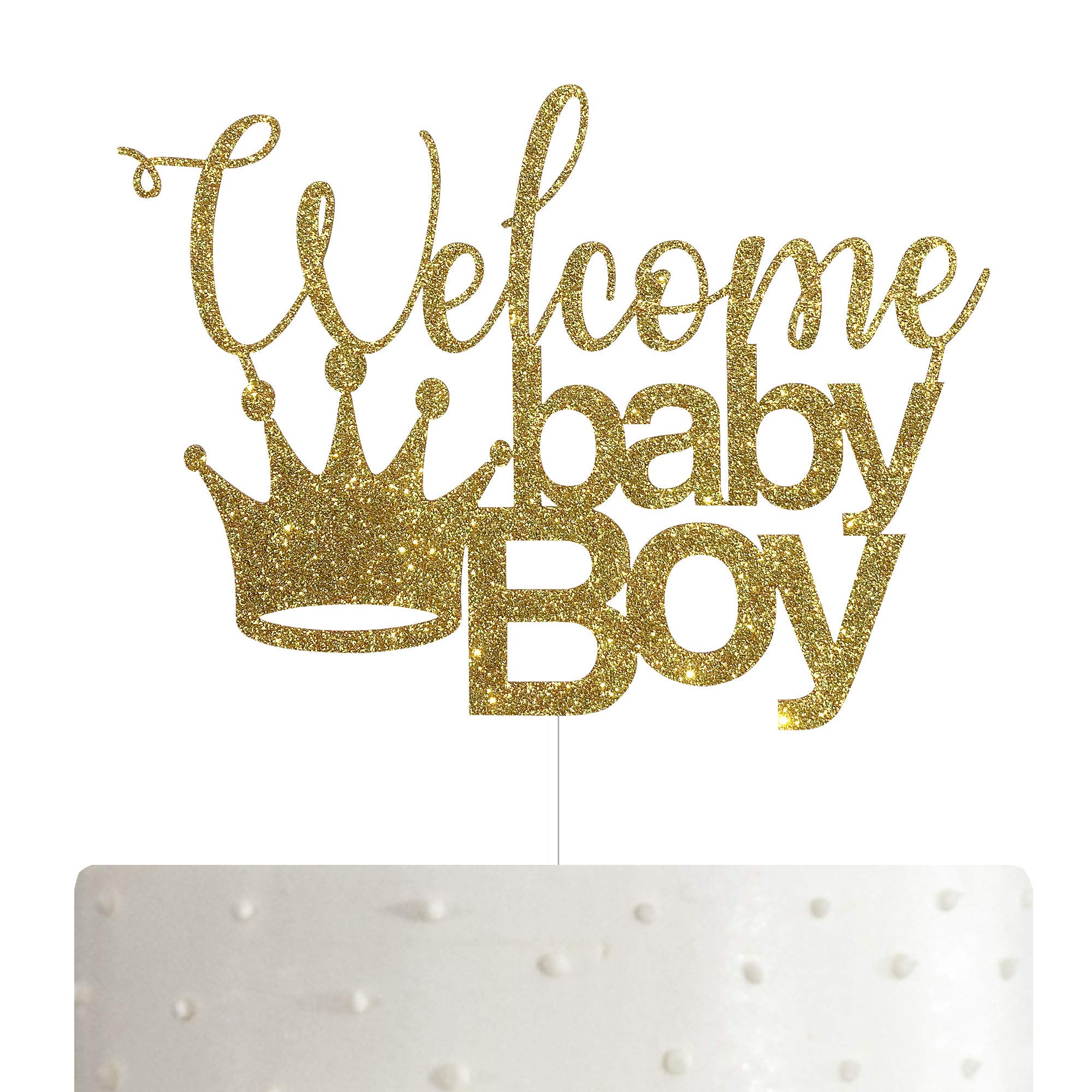Premium Gold Glitter Crown Cake Topper for Baby Boy - Elegant Baby Shower Party Decorations | Perfect for Newborn Celebrations, Gender Reveals, and First Birthday Cakes