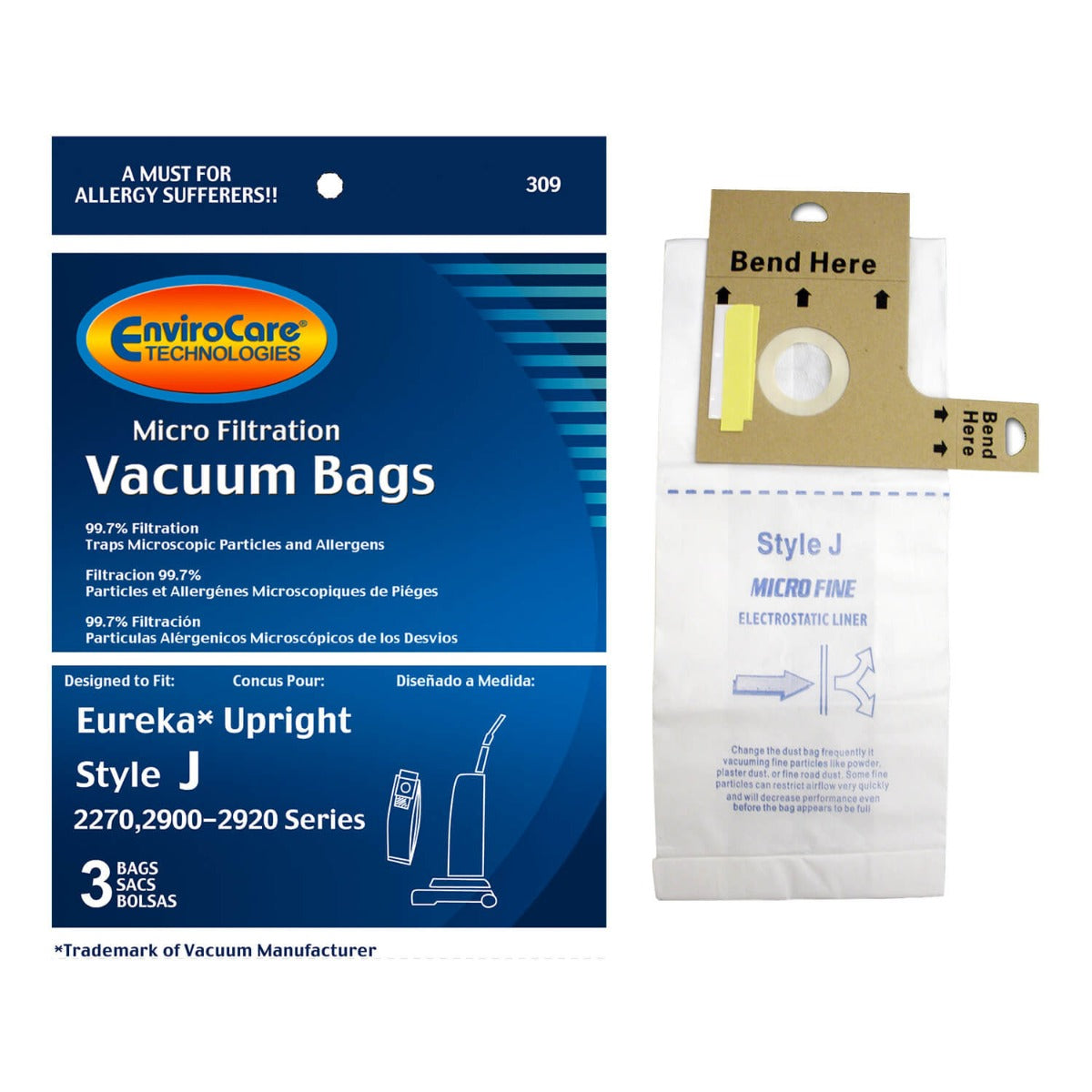EnviroCare Eureka Upright Vacuum Bags - 3 Pack | Premium Filtration for Pet Hair & Allergies | Perfect for Home Cleaning & Allergy Relief