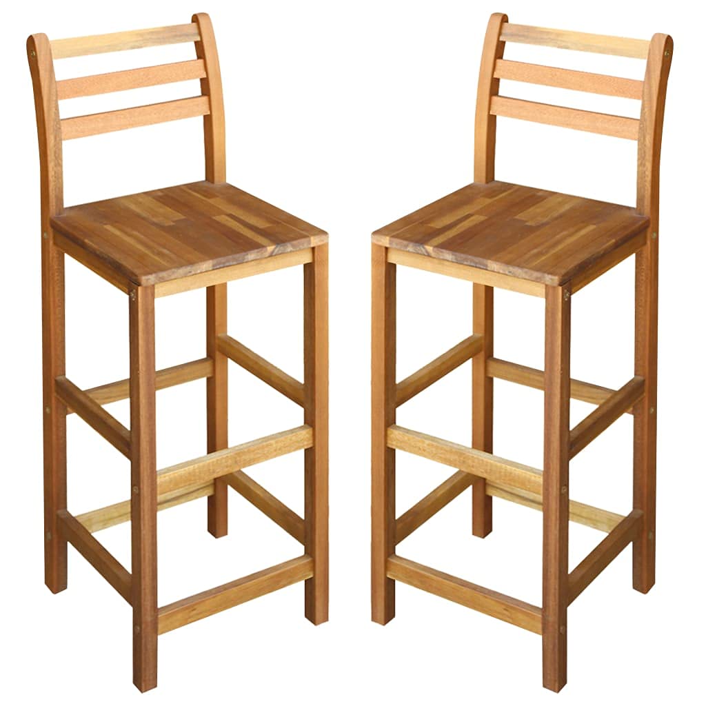 2-Piece Solid Acacia Wood Outdoor Bar Stools Set - Armless Patio Bar Chairs with Oil Finish - All-Weather Backyard, Deck & Garden Furniture for Outdoor Dining & Entertaining