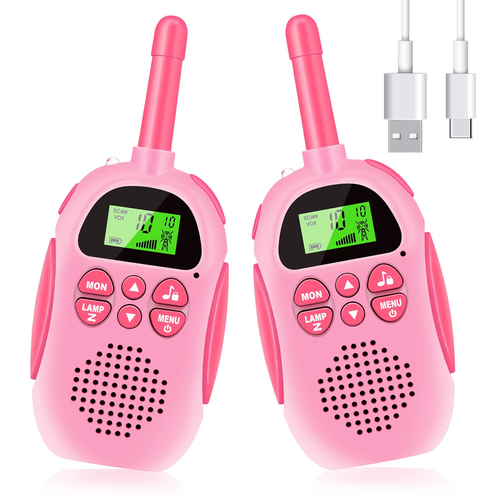 **Visanol Rechargeable Kids Walkie Talkies - 2 Pack Pink, 22 Channels, 3KM Range for Boys & Girls Ages 3-12 - Perfect for Outdoor Adventures, Hiking, Camping & Backyard Play**