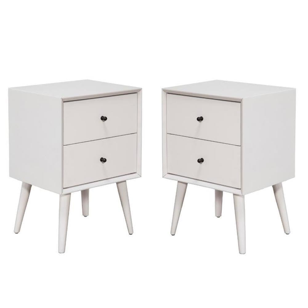 Home Square 2-Piece White Wood Nightstand Set with 2 Drawers - Perfect for Bedroom Furniture, Guest Rooms & Small Spaces