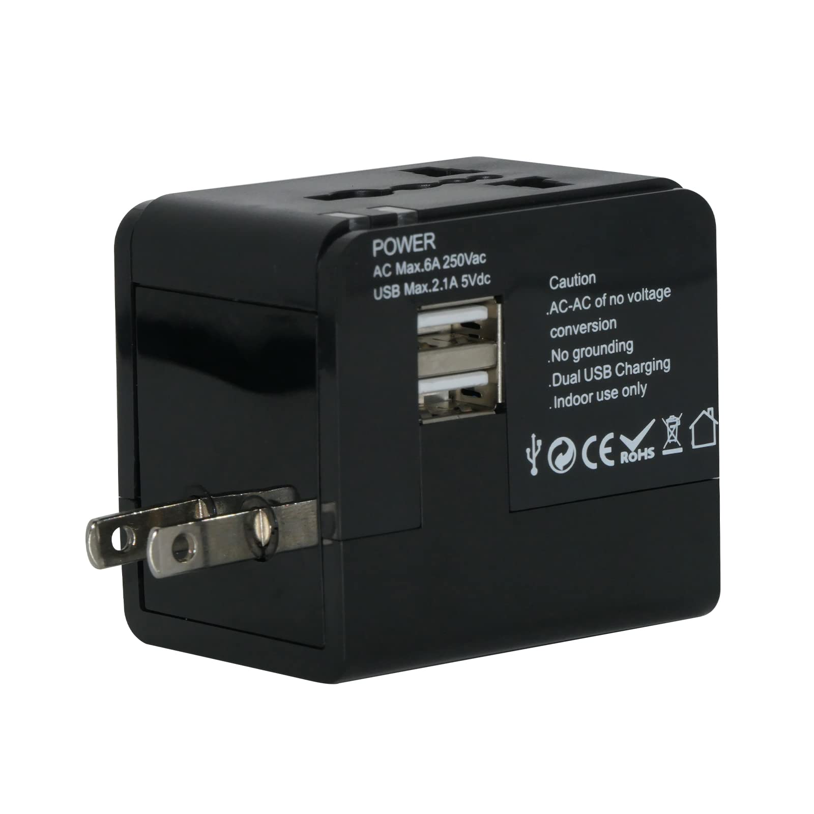 Universal Travel Adapter with 2.1A Fast USB Ports - International Wall Charger for USA, Europe, UK, Japan - Compact Power Plug Converter for Phones, Laptops, Tablets (Black) | Perfect for Business Trips & Vacations Worldwide