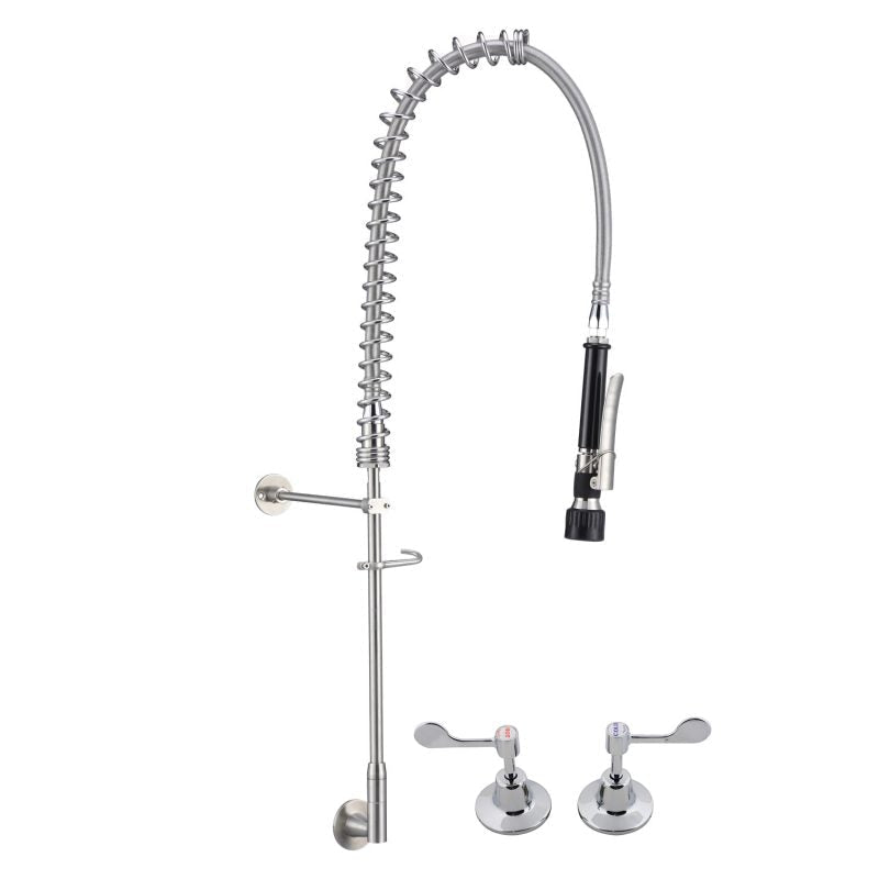 3Monkeez Stainless Steel Wall Stops and Elbow Pre-Rinse Unit - Durable Commercial Kitchen Faucet Accessory for Restaurants, Food Trucks, and Home Kitchens