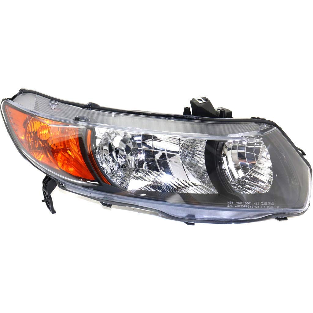 2006-2007 Honda Civic Passenger Side Headlight Assembly - Halogen Compatible with Auto/5 Speed & Manual Transmission Coupe Models (Part# HO2519111, 33101SVAA02) - Perfect for Night Driving & Vehicle Restoration Projects