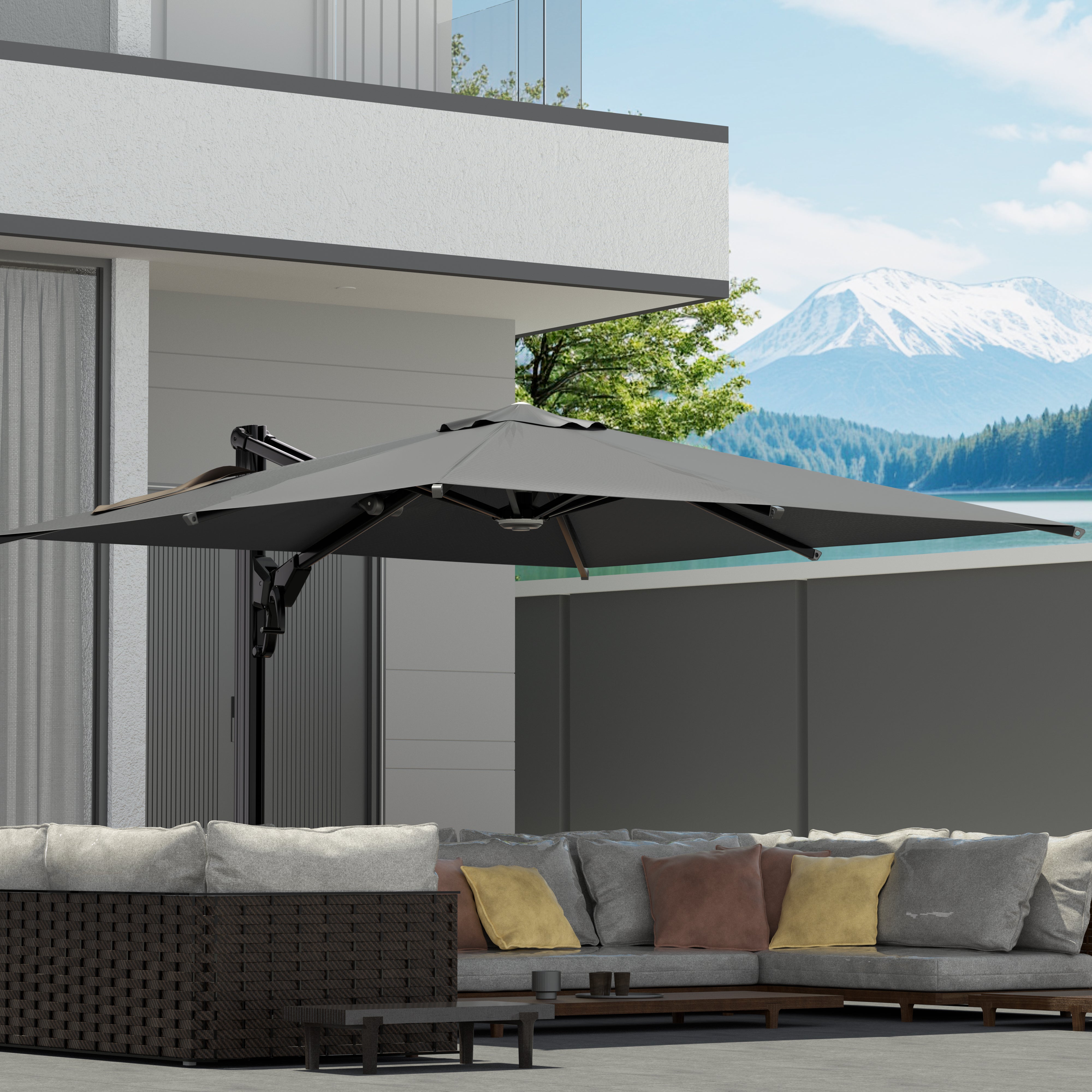 EROMMY 10x10 Feet Outdoor Square Offset Patio Umbrella with Heavy Duty Steel Frame - Gray | Perfect for Poolside, Backyard, Deck & Garden Shade