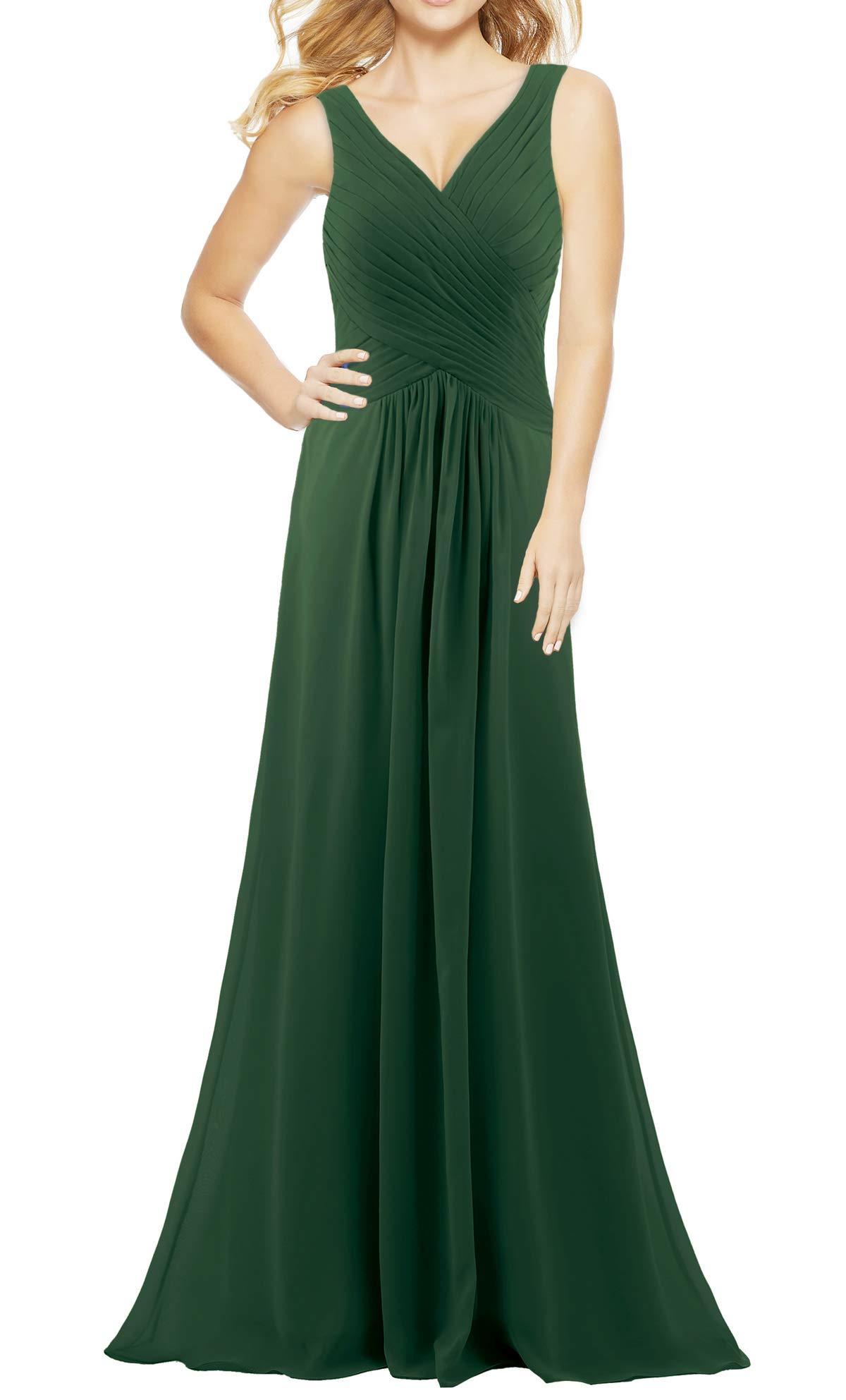 Elegant Women's V-Neck Sleeveless Long Bridesmaid Dress for Wedding Guest, Formal Evening Party Gown - Perfect for Fall 2023 Weddings, Banquets and Special Occasions
