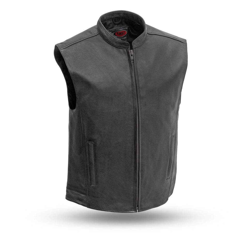 First Mfg Co Men's Motorcycle Leather Vest - Premium Biker Jacket for Harley Davidson & Cruiser Riders - Perfect for Riding, Sturgis Rally & Motorcycle Events