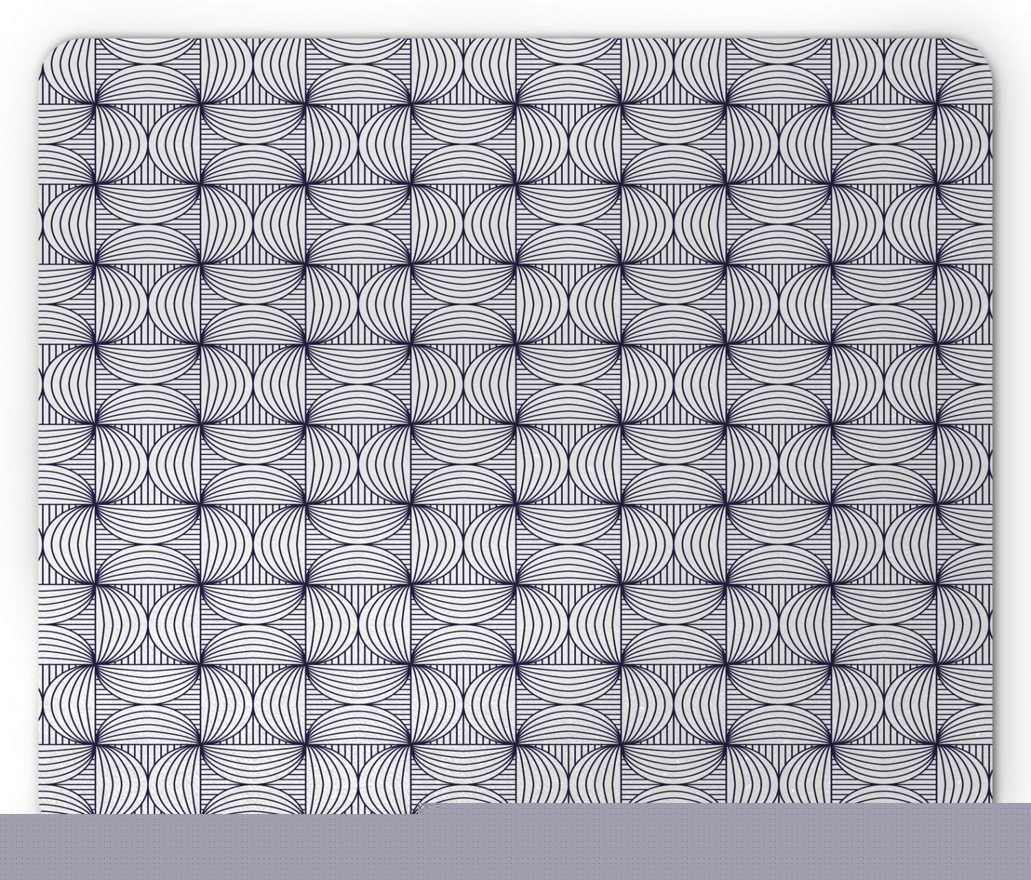 Ambesonne Abstract Mouse Pad - Geometric Pattern with Squares & Striped Half Circles, Non-Slip Rubber Base, Standard Size (Dark Night Blue & White) - Perfect for Office, Gaming & Home Computer Setup