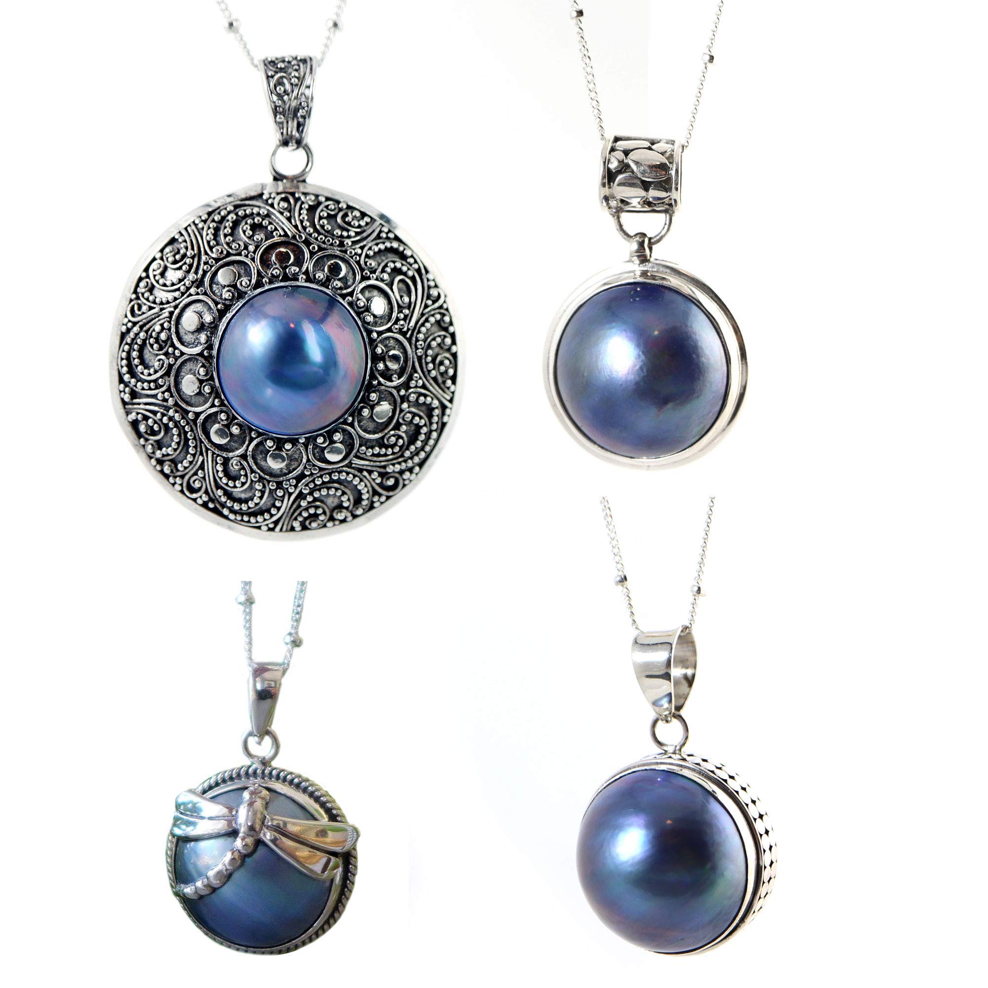 Elegant Purple Grey Mabe Pearl Sterling Silver Pendant Necklace - 20 Inch Bali Silver Jewelry for Women | Perfect for Weddings, Parties & Special Occasions