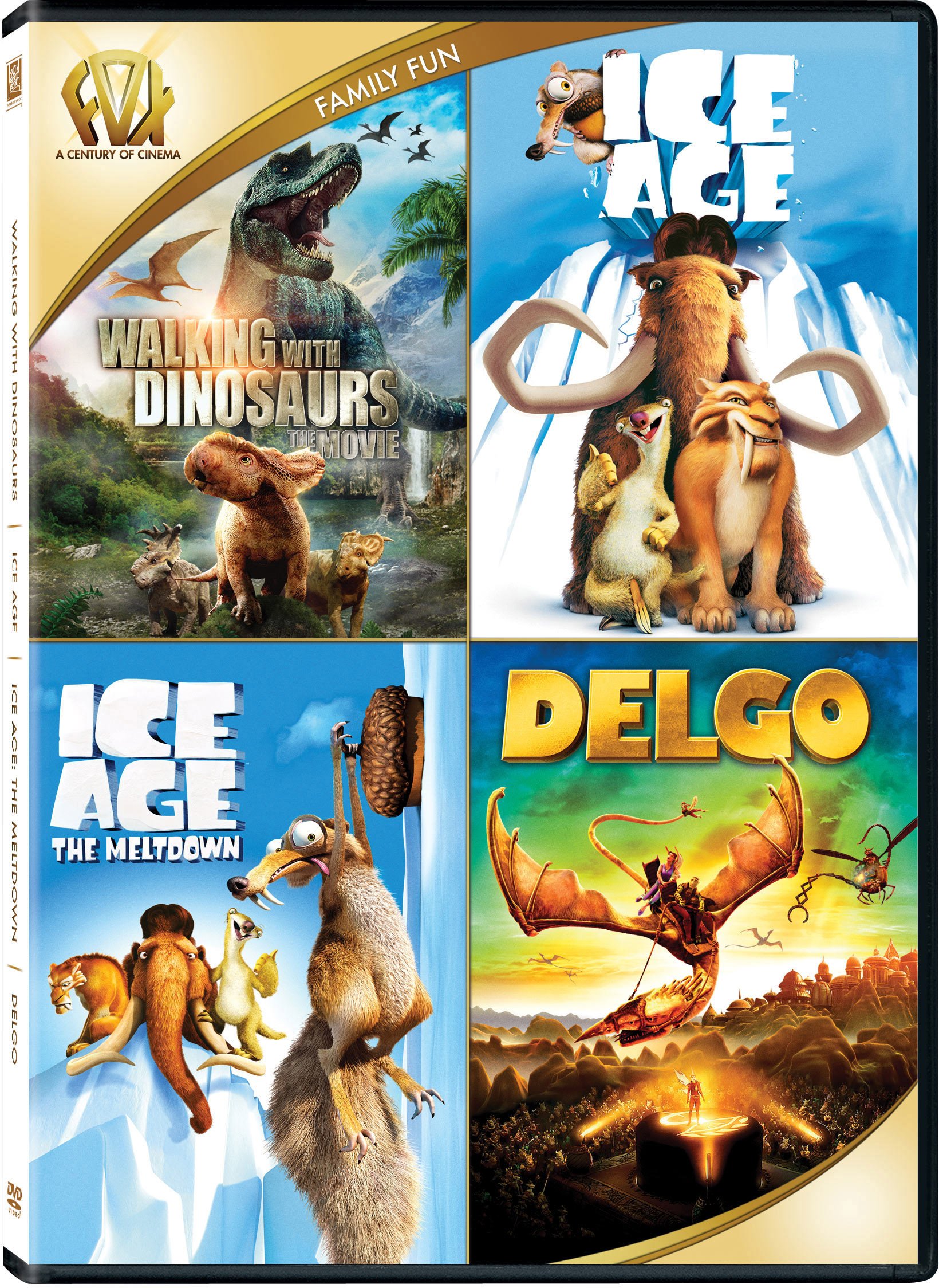Walking With Dinosaurs, Ice Age, Ice Age: The Meltdown & Delgo - 4 Family Friendly Animated Movies Collection | Perfect for Kids Movie Night, Family Entertainment & Dinosaur Lovers