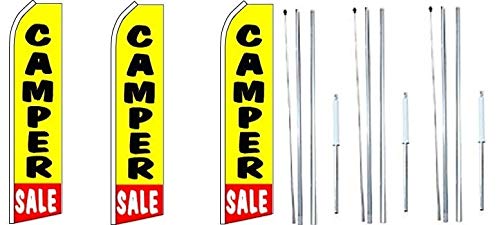OnPoint Wares Camper Sale King Feather Flag Sign Kit - Complete Hybrid Pole Set (Pack of 3) - Perfect for RV Camping, Tailgating & Outdoor Events