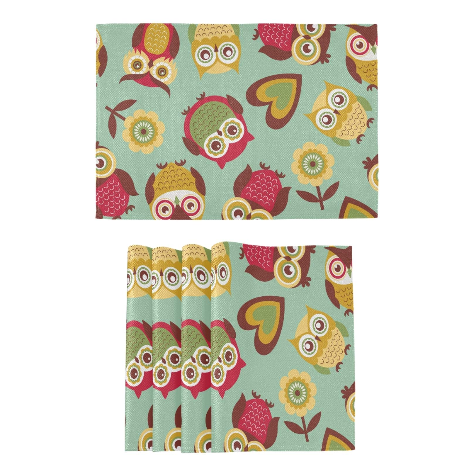 Cute Cartoon Owls Placemats - Heat & Stain Resistant Polyester Table Mats, Non-Slip Washable Dining & Kitchen Decor (1-Piece) - Perfect for Family Meals, Parties, and Everyday Table Protection