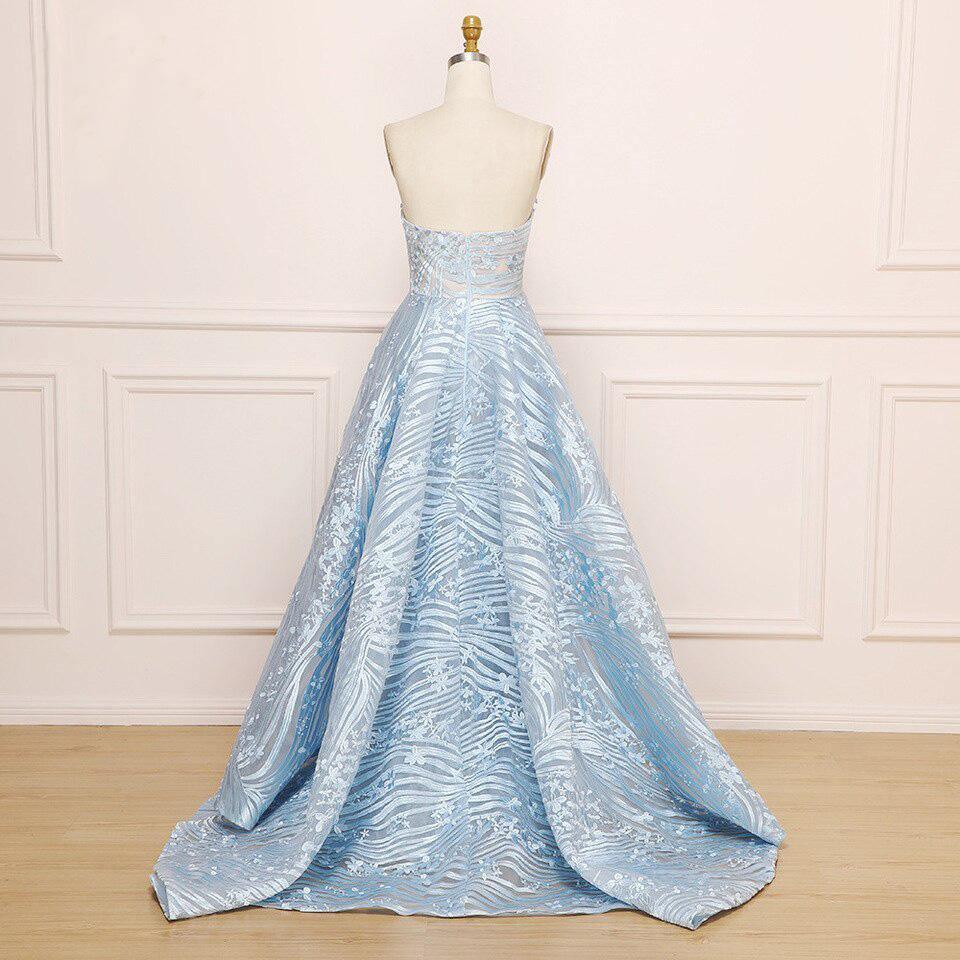Elegant A-Line Sweetheart Neckline Blue Lace Long Wedding Dress with Appliques TN234 - Perfect for Beach Weddings, Vow Renewals & Formal Evening Events