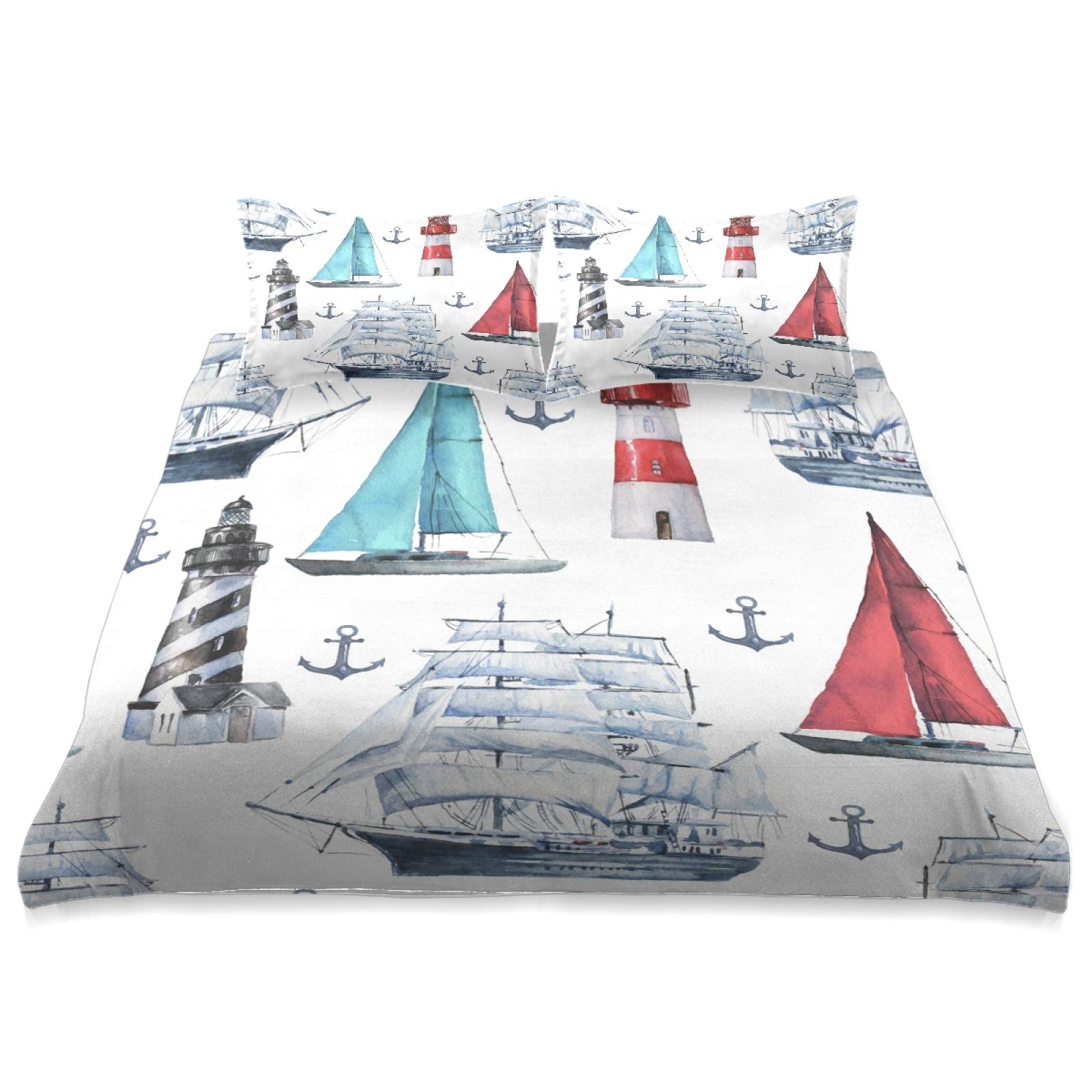 **Lighthouse Sailboat Anchor Comforter Set - 3 Piece Ultra Soft All Season King Size Bedding (90x104 Inch) - Perfect for Coastal, Nautical & Beach Themed Bedrooms**