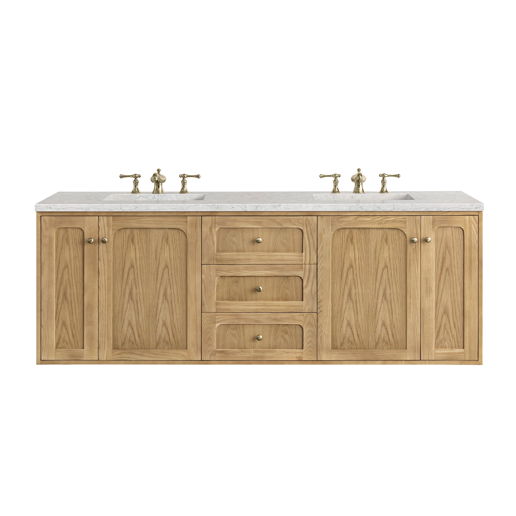 Laurent 72 Inch Double Vanity with 3CM Eternal Jasmine Pearl Top - Light Natural Oak Bathroom Vanity for Modern & Luxury Home Decor | Perfect for Master Bathroom, Guest Bath, and Powder Room