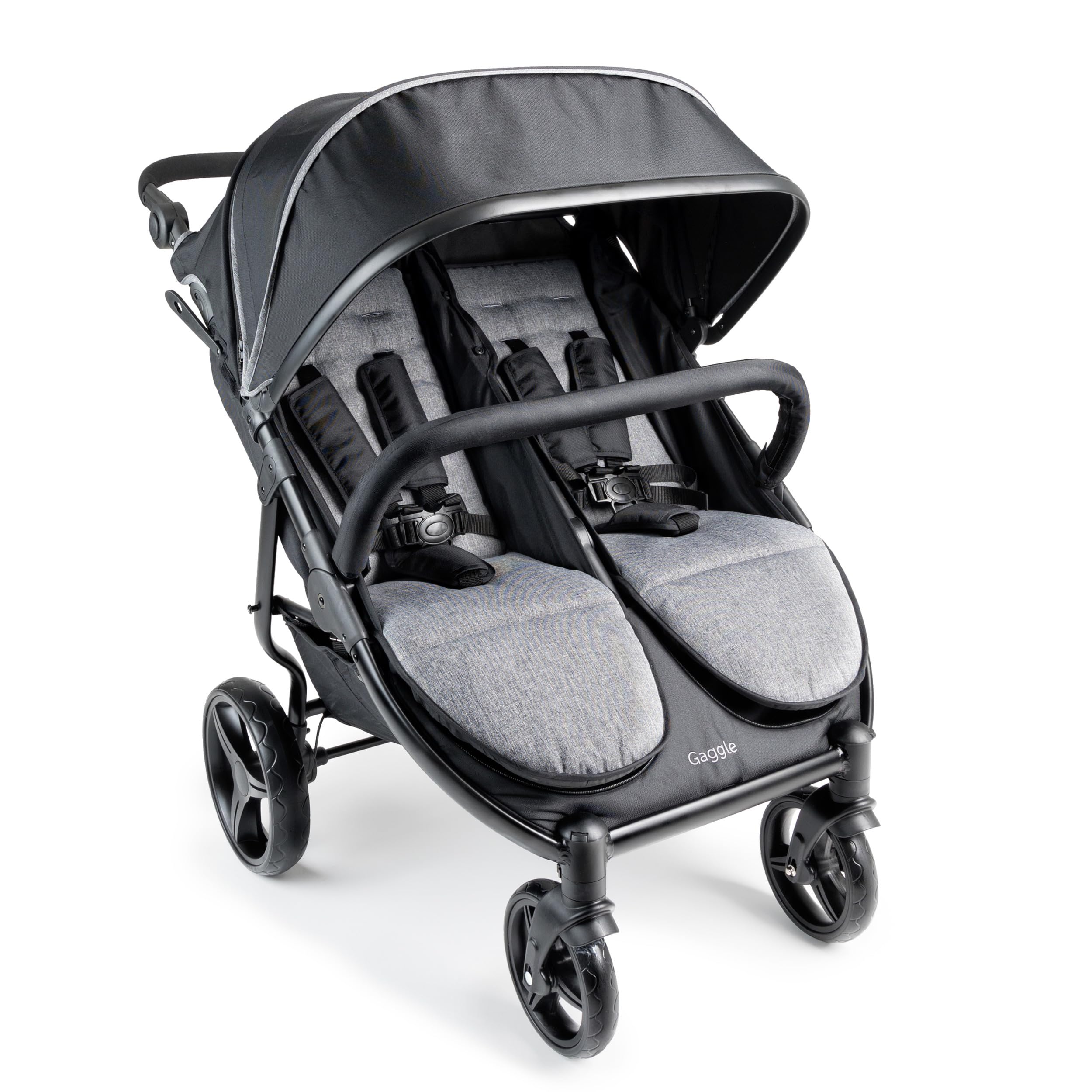 **Gaggle by Foundations Roadster Duo Side by Side Double Stroller - Lightweight Compact Stroller for Toddlers & Twins - Easy Fold & Maneuver - Amusement Park & Travel Approved - Black - Perfect for Shopping, Walks & Family Outings**