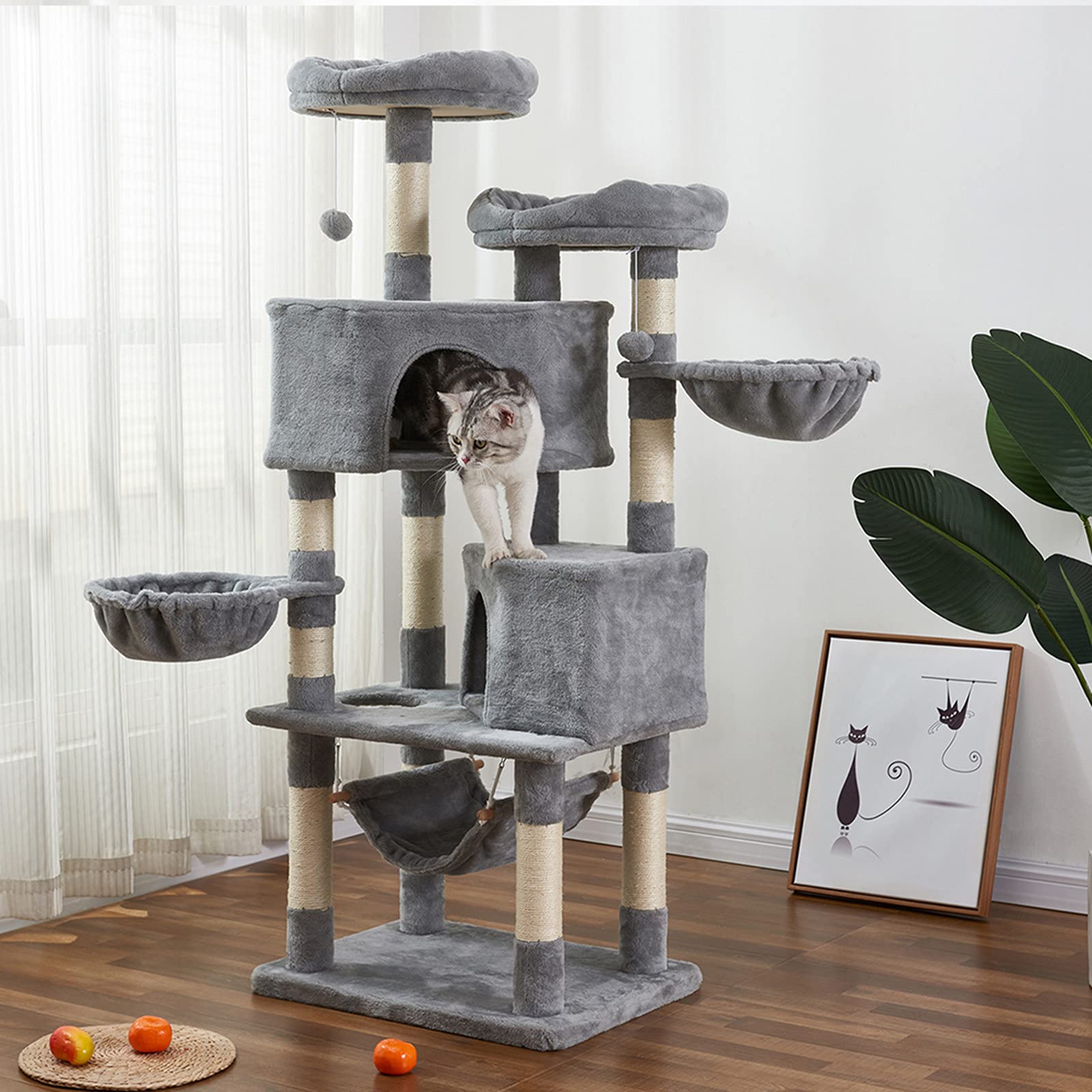Premium Cat Tree Tower with Sisal-Covered Scratching Posts, Large Kitten Condo with Play Platform & Cozy Hammock - Sturdy Cat Furniture for Indoor Cats - Perfect for Play, Rest & Climbing in Home or Office