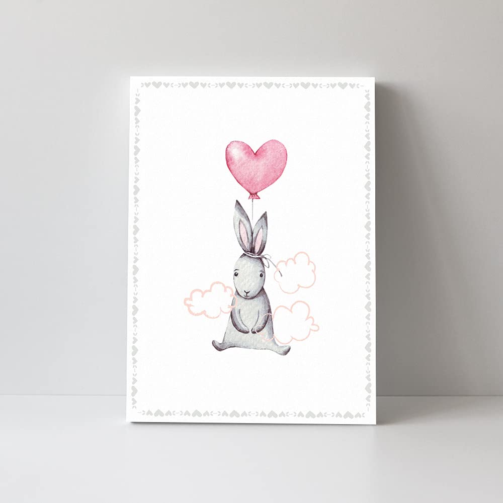 Cute Bunny Canvas Wall Art for Baby Nursery & Playroom Decor - Pink Heart Rabbit Painting for Boys & Girls - Unique New Mom Gift & Baby Shower Present (12x16 Inch) - Perfect for Nursery Walls, Birthday Gifts & Baby Room Decoration