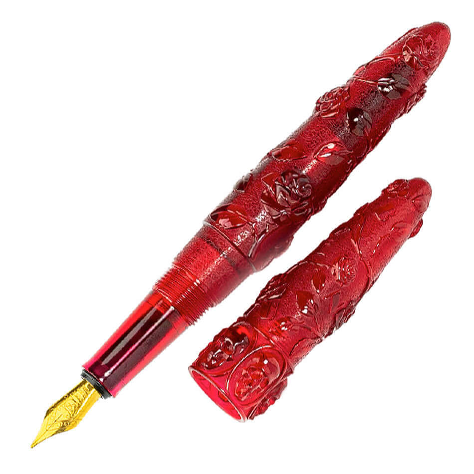 Benu Skull & Roses Fountain Pen - Elegant Red Rose Design for Writing, Calligraphy & Gift Giving - Perfect for Professionals, Students & Collectors