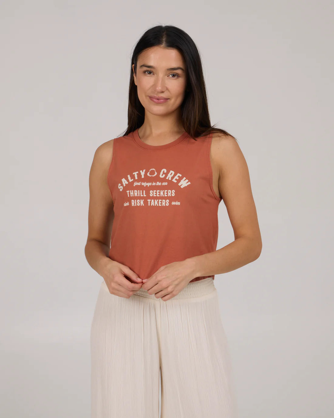 Salty Crew Women's Cropped Tank Top - Night Bite Design - Perfect for Beach, Surfing & Summer Outdoor Activities