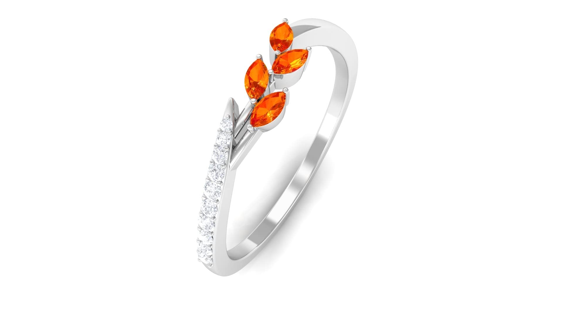 0.25 CT Marquise Cut Orange Sapphire and Diamond Ring - 14K Solid Gold Minimalist Promise Ring for Women - Perfect for Engagement, Anniversary & Special Occasions