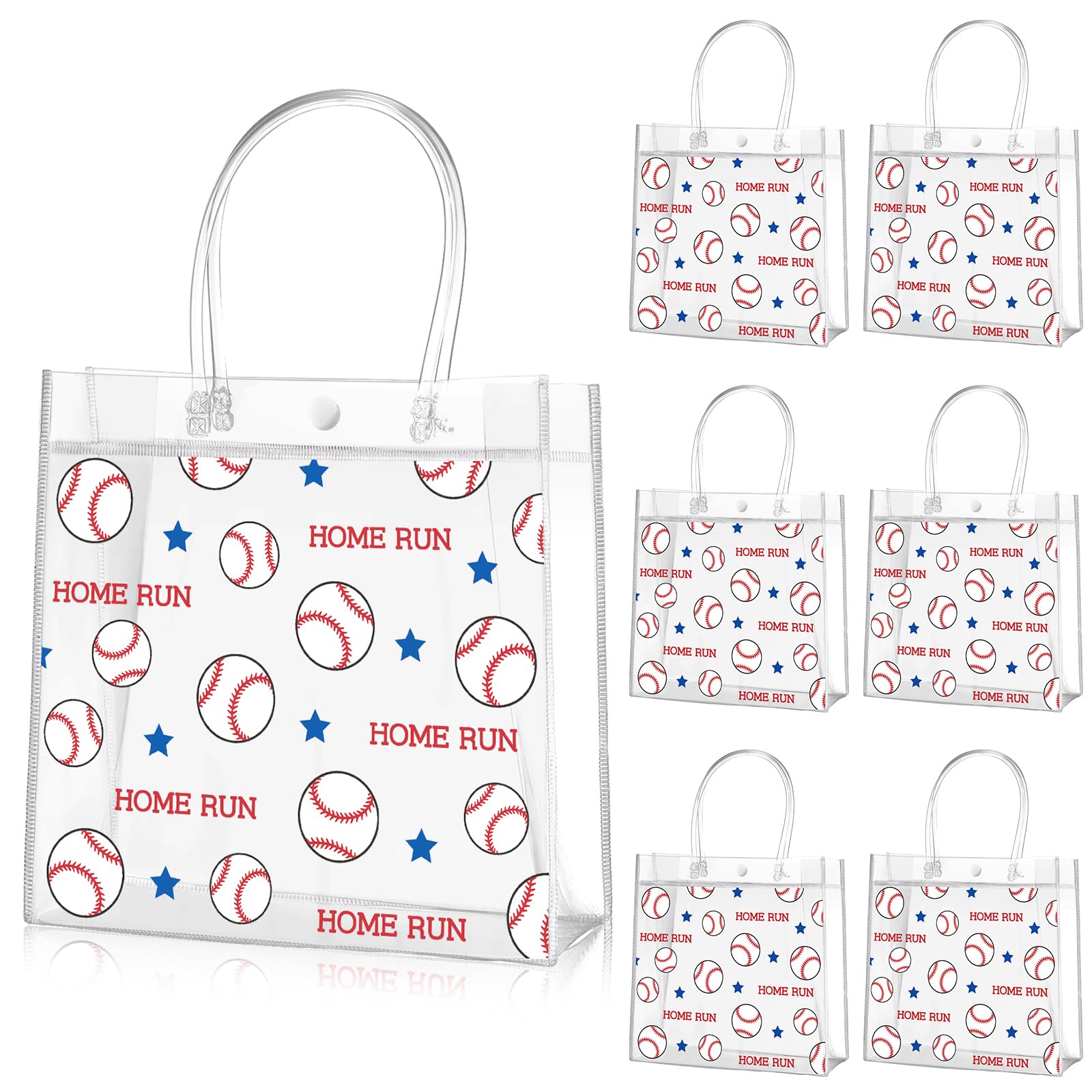 20 Pack Clear PVC Baseball Gift Bags with Handles - 8x8x3.15 Inch Sports Theme Party Favor Bags for Birthday, Team Events & Snacks - Bulk Pack for Baseball Parties, Team Celebrations & School Events
