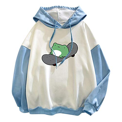 Cute Frog Hoodie for Women - Long Sleeve Color Block Sweatshirt | Cartoon Pullover Top for Casual Wear | Perfect for Streetwear, Loungewear & College Fashion