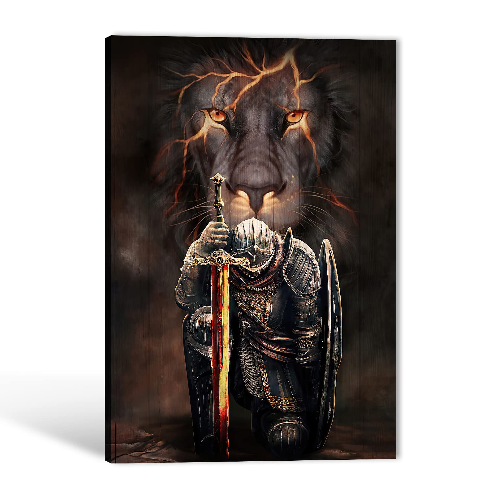 GUTTATY Lion King and Jesus Warrior Canvas Wall Art - 12x18 Inches Christian Lion Animal Painting for Living Room, Bedroom & Man Cave Decor - Inspirational Poster for Home, Office & Church